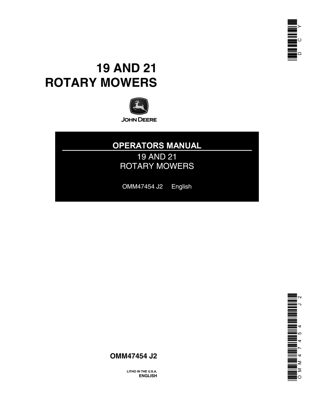 John Deere 19 Inch 21 Rotary Mower Operator Manual OMM47454 1 John Deere 19 Inch 21 Rotary Mower Operator Manual OMM47454