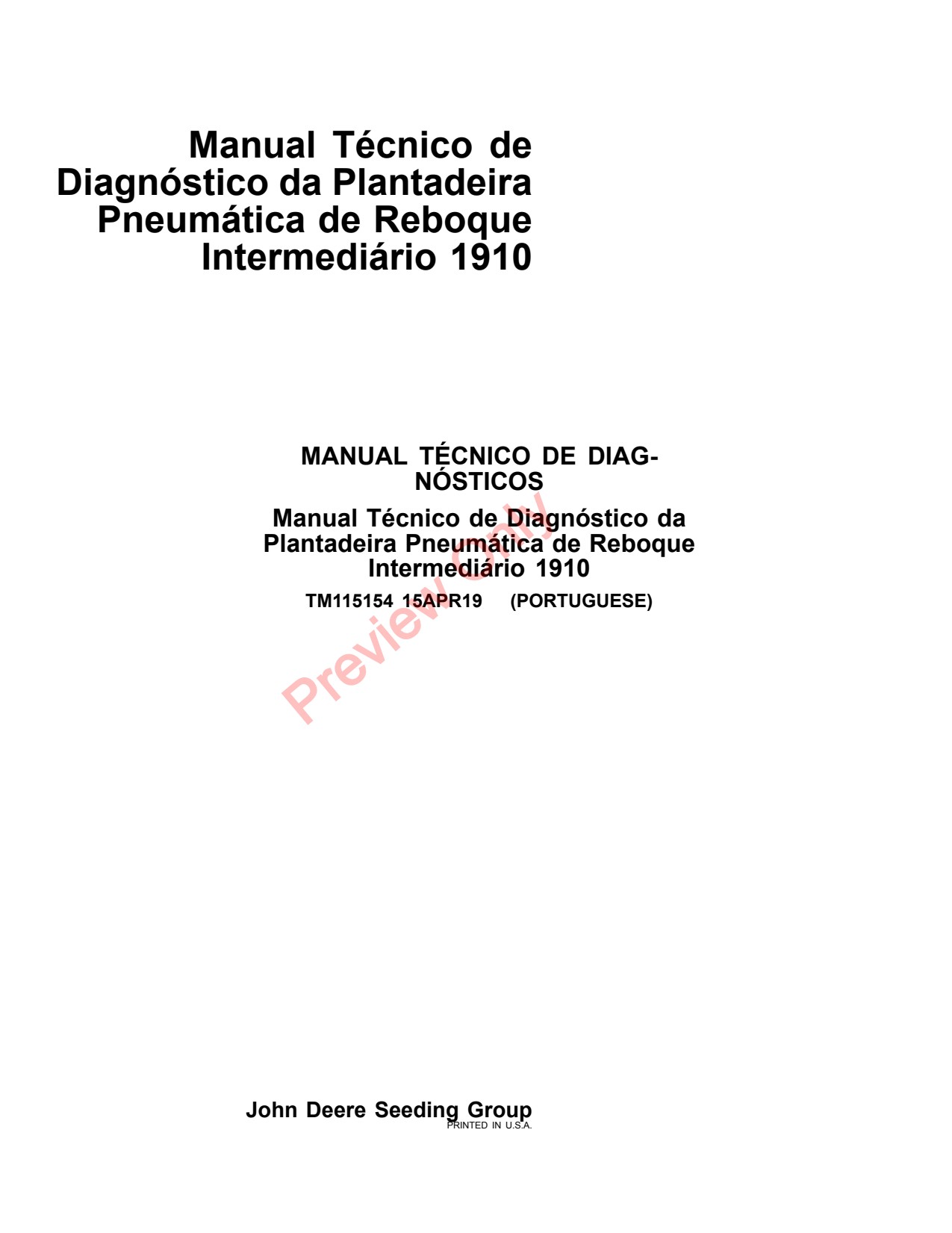 John Deere 1910 Commodity Air Cart Diagnostic Technical Manual TM115154 PT 1 John Deere 1910 Commodity Air Cart Diagnostic Technical Manual TM115154 PT