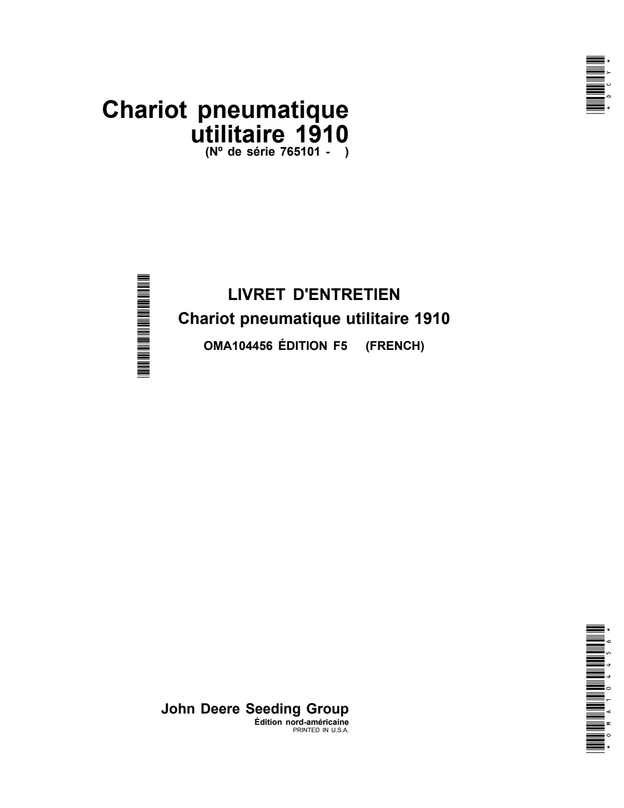 John Deere 1910 Commodity Air Cart Operator Manual OMA104456 FR 1 John Deere 1910 Commodity Air Cart Operator Manual OMA104456 FR