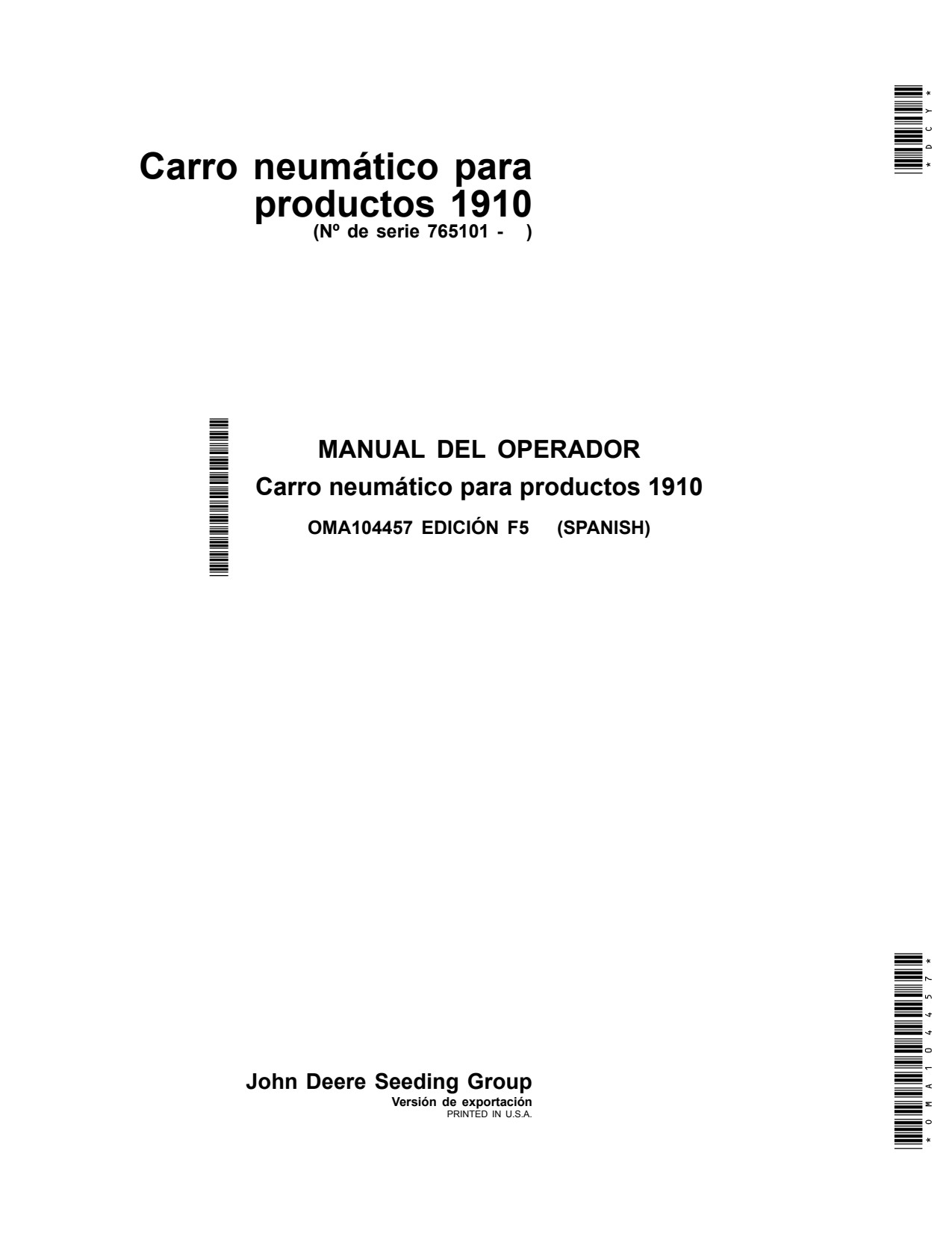 John Deere 1910 Commodity Air Cart Operator Manual OMA104457 ES 1 John Deere 1910 Commodity Air Cart Operator Manual OMA104457 ES