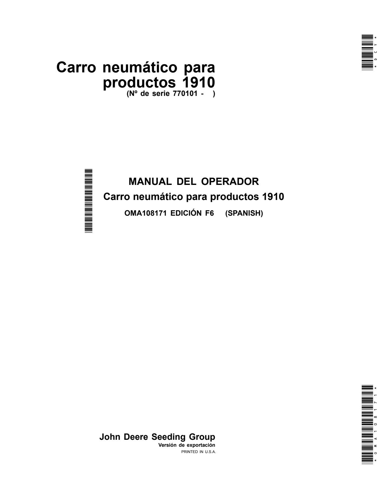 John Deere 1910 Commodity Air Cart Operator Manual OMA108171 ES 1 John Deere 1910 Commodity Air Cart Operator Manual OMA108171 ES