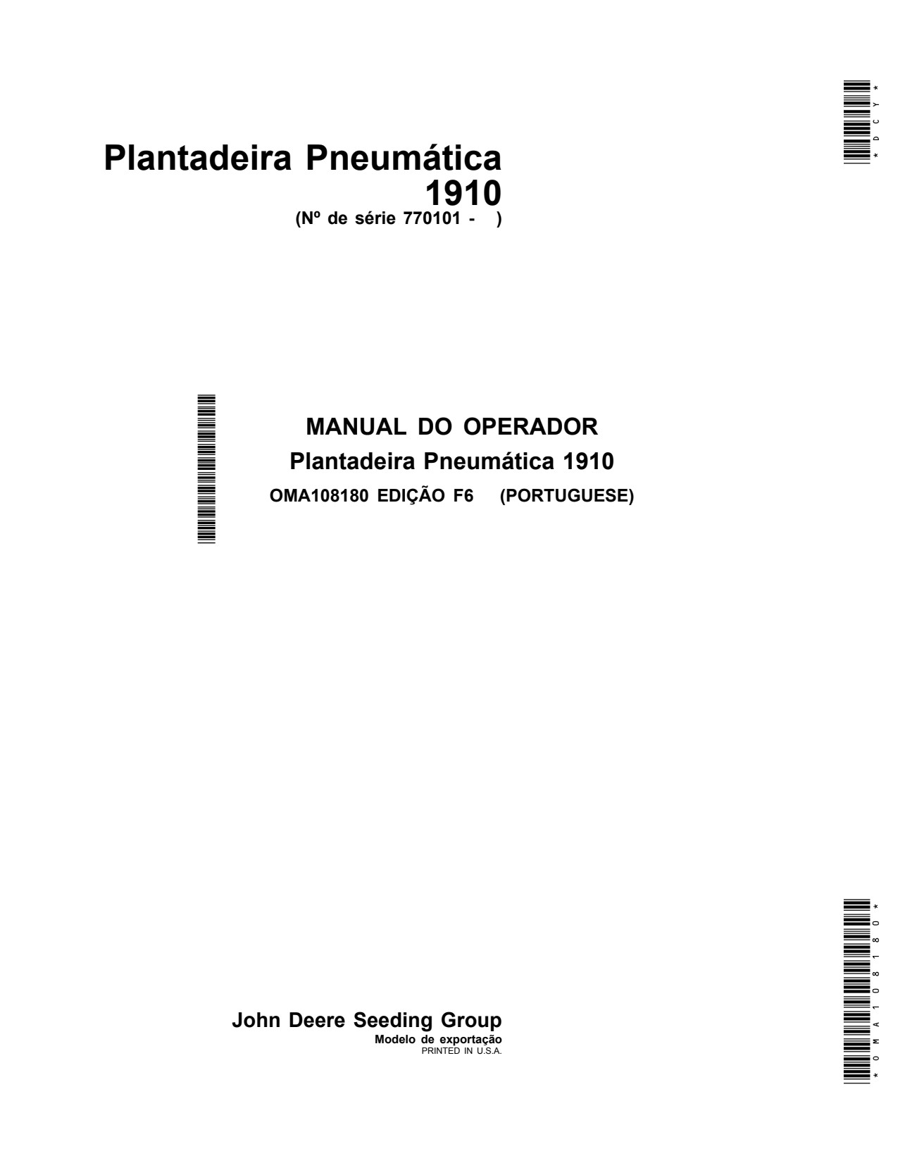 John Deere 1910 Commodity Air Cart Operator Manual OMA108180 PT 1 John Deere 1910 Commodity Air Cart Operator Manual OMA108180 PT