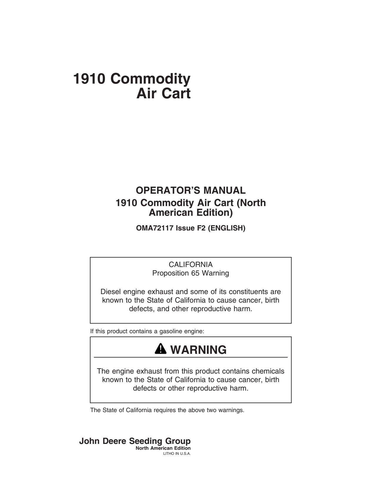 John Deere 1910 Commodity Air Cart Operator Manual OMA72117 1 John Deere 1910 Commodity Air Cart Operator Manual OMA72117