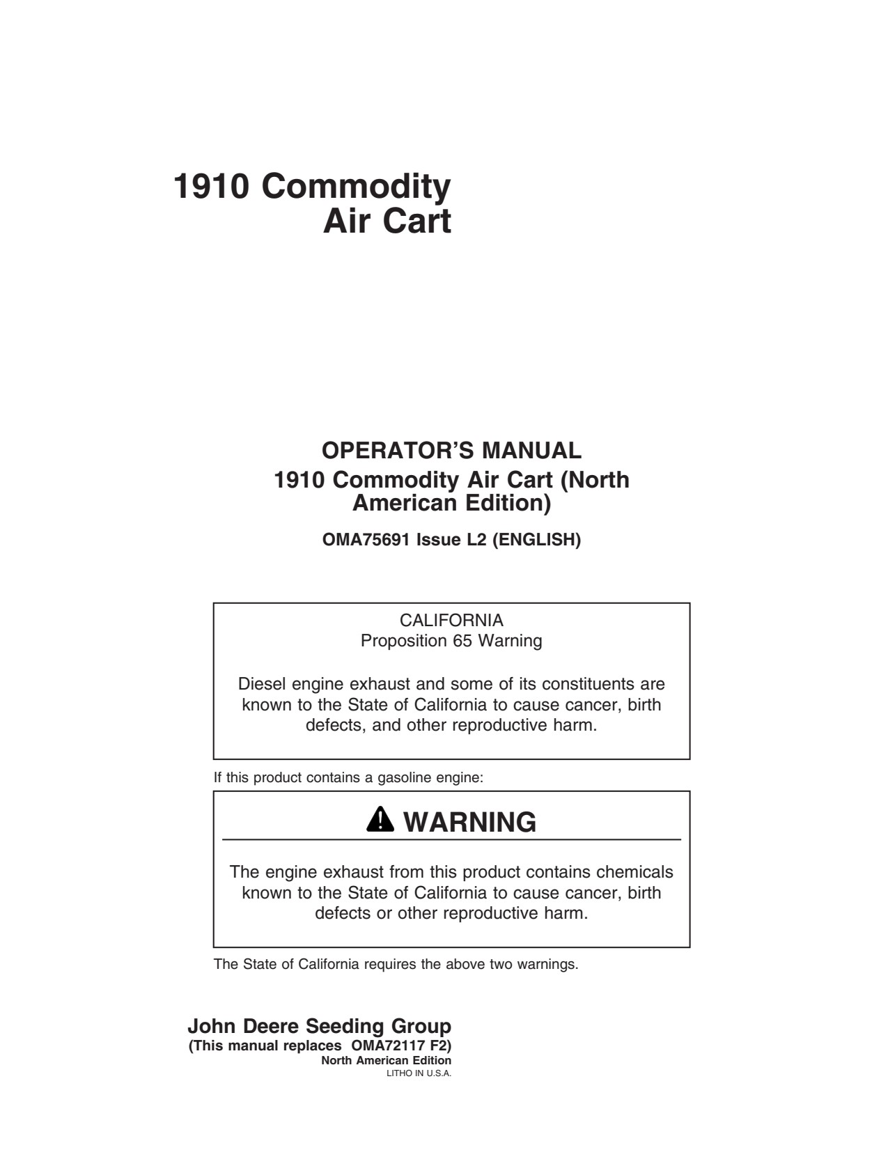 John Deere 1910 Commodity Air Cart Operator Manual OMA75691 1 John Deere 1910 Commodity Air Cart Operator Manual OMA75691