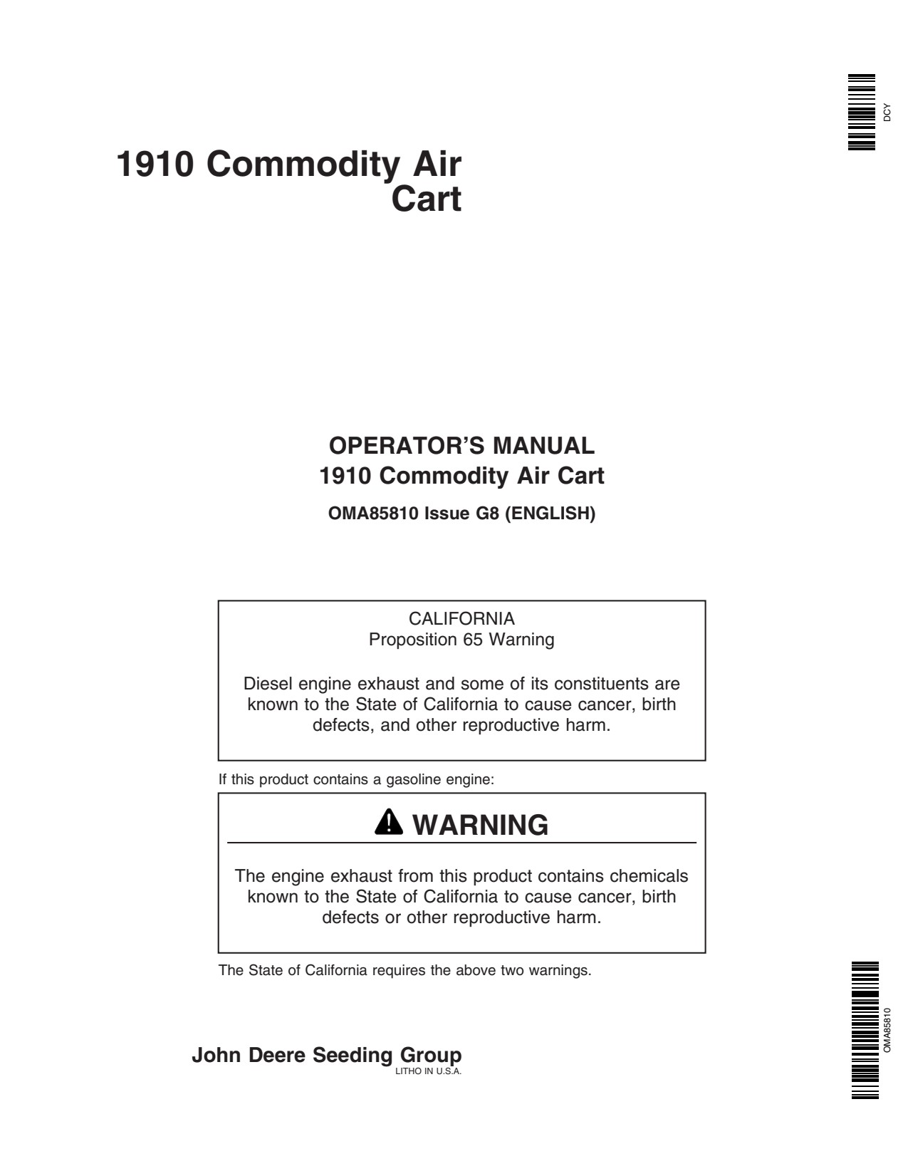 John Deere 1910 Commodity Air Cart Operator Manual OMA85810 1 John Deere 1910 Commodity Air Cart Operator Manual OMA85810