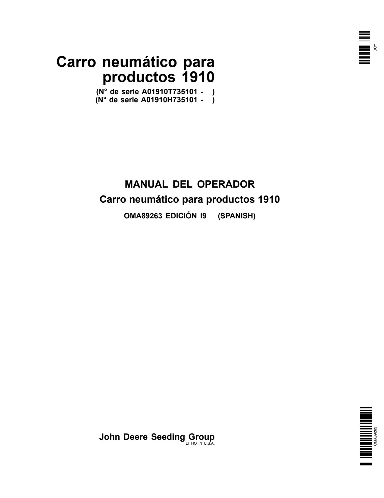 John Deere 1910 Commodity Air Cart Operator Manual OMA89263 ES 1 John Deere 1910 Commodity Air Cart Operator Manual OMA89263 ES