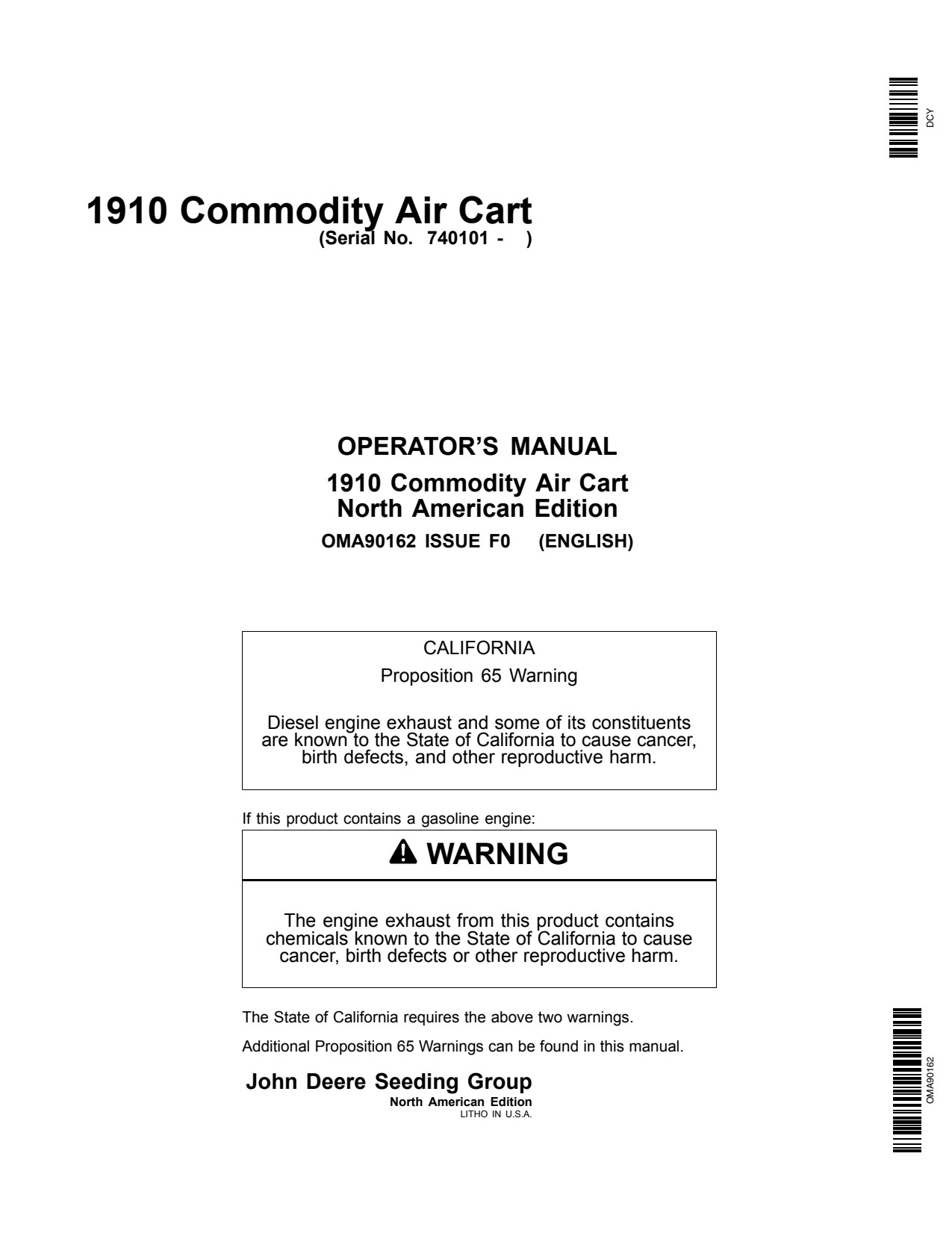 John Deere 1910 Commodity Air Cart Operator Manual OMA90162 1 John Deere 1910 Commodity Air Cart Operator Manual OMA90162