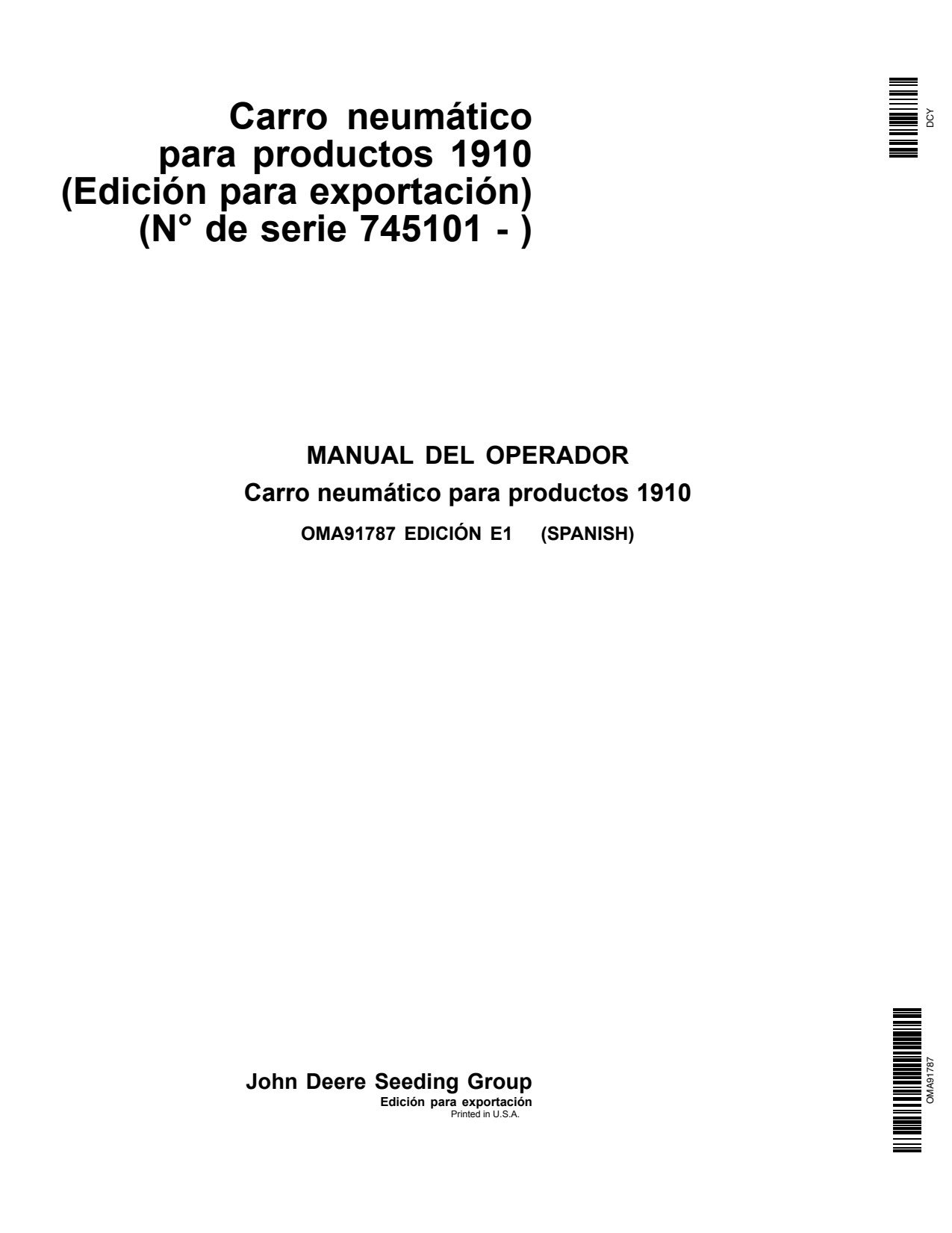 John Deere 1910 Commodity Air Cart Operator Manual OMA91787 ES 1 John Deere 1910 Commodity Air Cart Operator Manual OMA91787 ES
