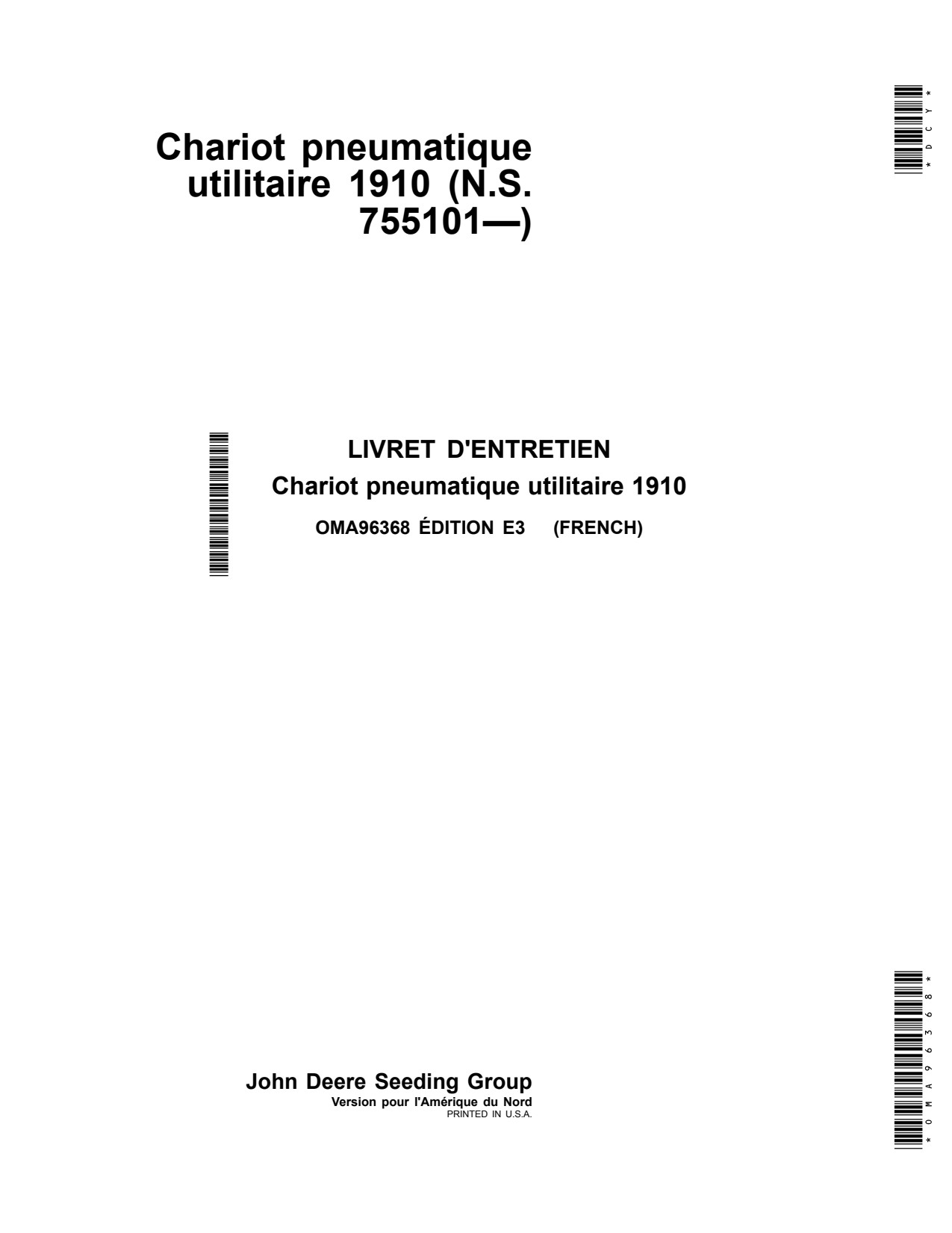 John Deere 1910 Commodity Air Cart Operator Manual OMA96368 FR 1 John Deere 1910 Commodity Air Cart Operator Manual OMA96368 FR