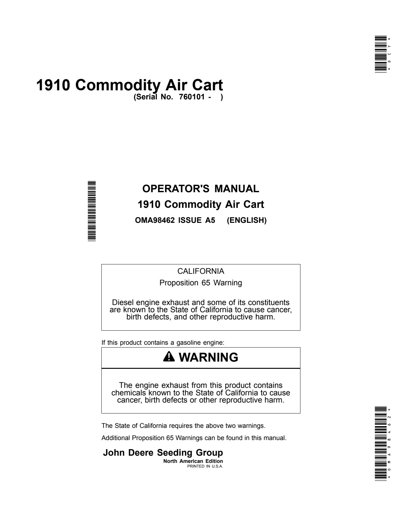 John Deere 1910 Commodity Air Cart Operator Manual OMA98462 1 John Deere 1910 Commodity Air Cart Operator Manual OMA98462