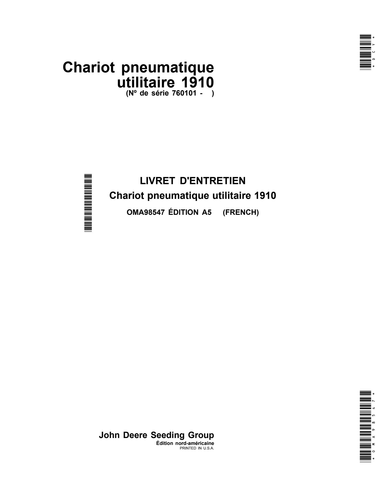 John Deere 1910 Commodity Air Cart Operator Manual OMA98547 FR 1 John Deere 1910 Commodity Air Cart Operator Manual OMA98547 FR