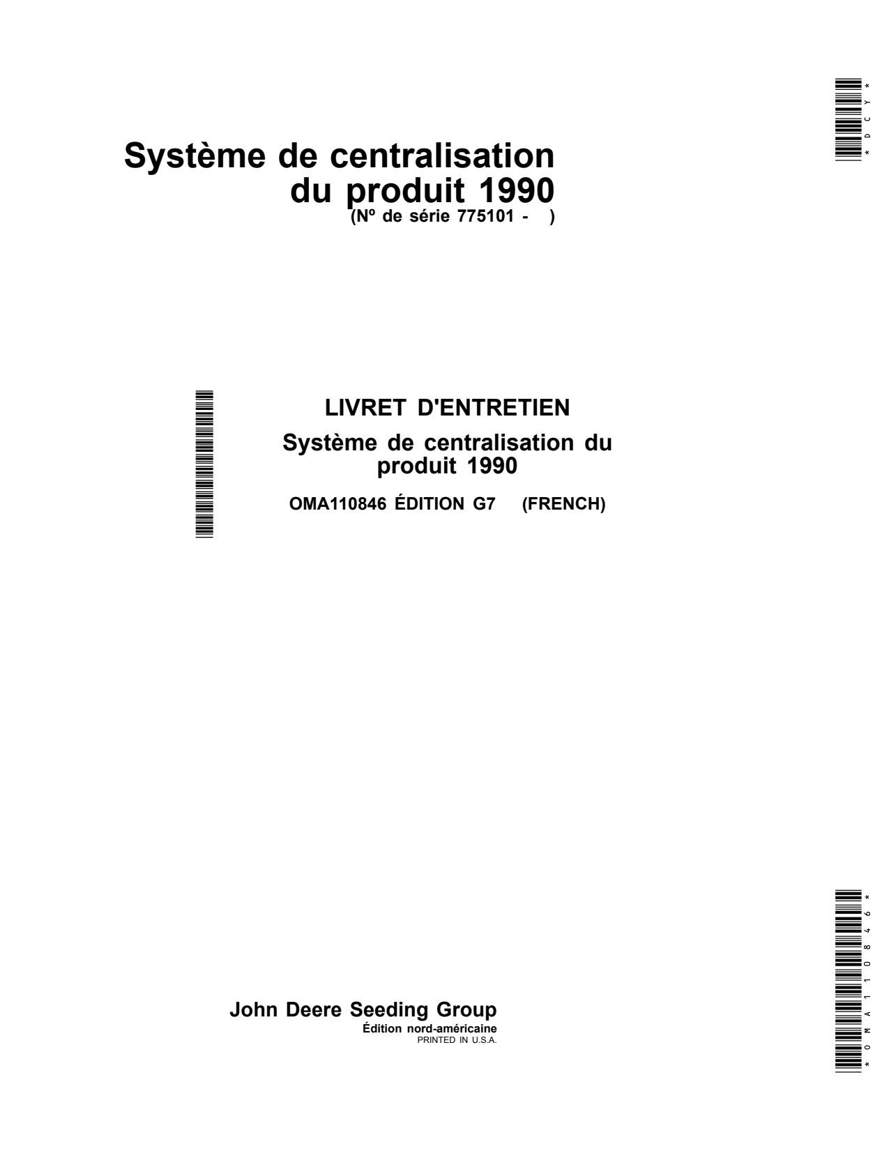John Deere 1990 CCS Air Seeder Operator Manual OMA110846 FR 1 John Deere 1990 CCS Air Seeder Operator Manual OMA110846 FR