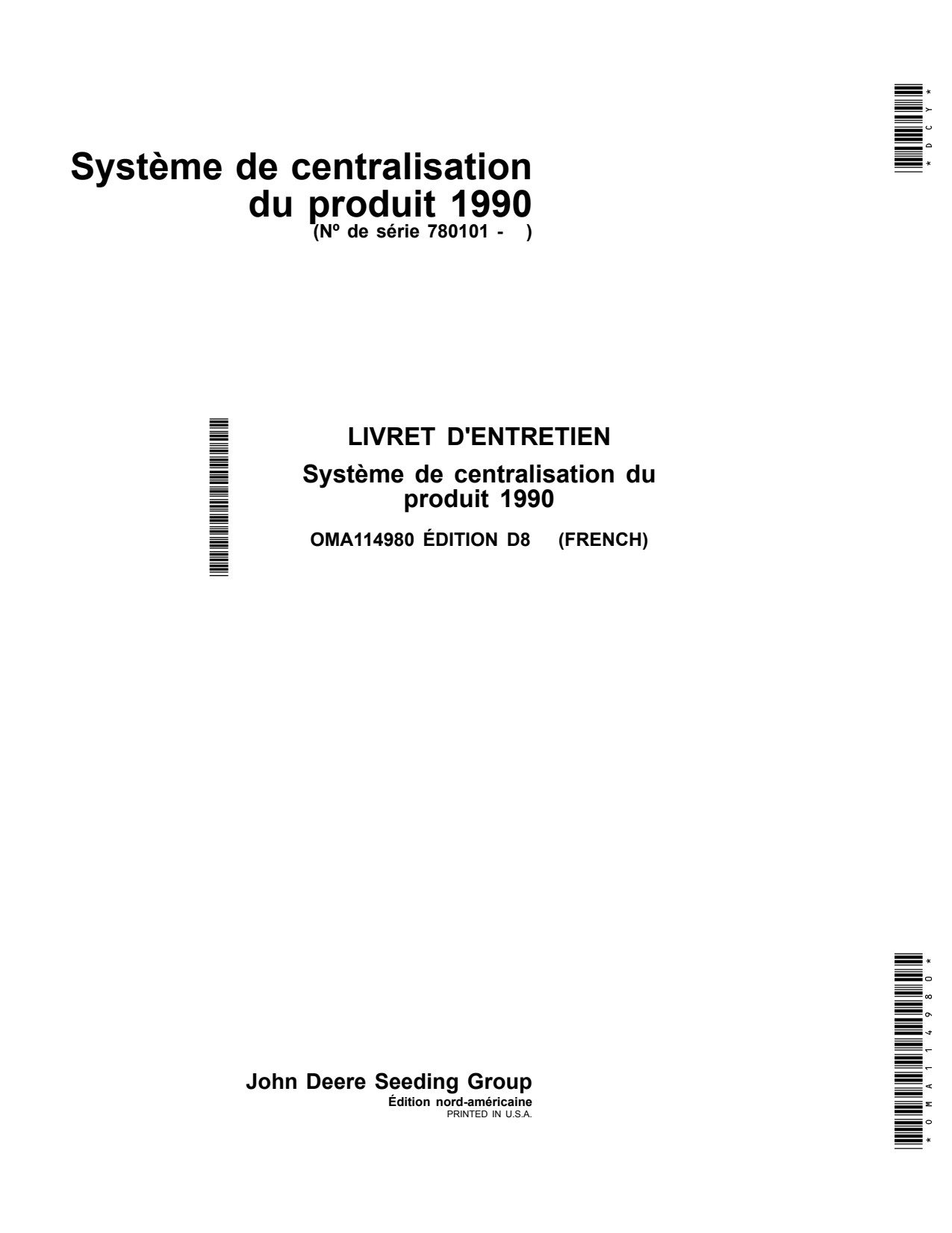 John Deere 1990 CCS Air Seeder Operator Manual OMA114980 FR 1 John Deere 1990 CCS Air Seeder Operator Manual OMA114980 FR