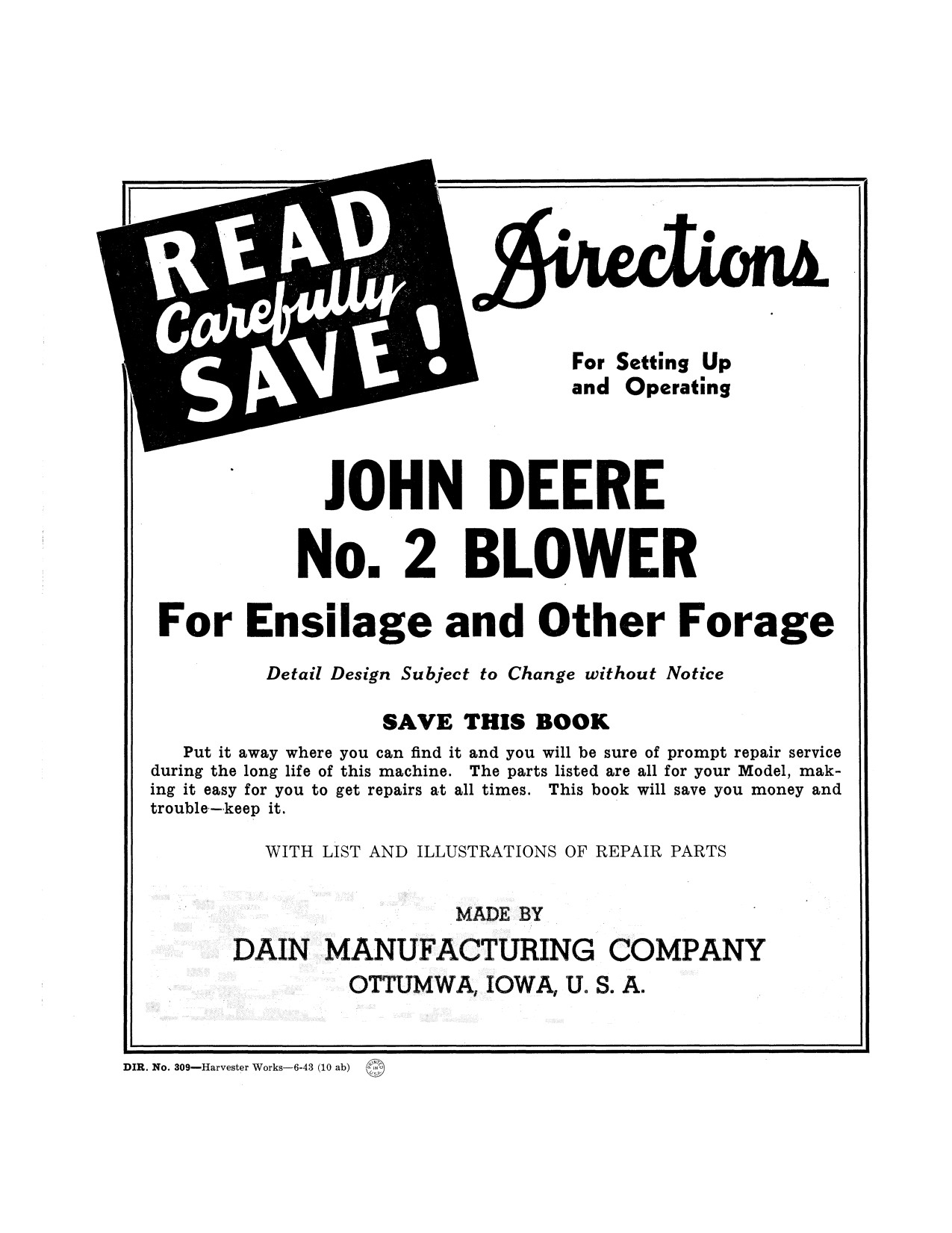 John Deere 2 L Forage Blower Operator Manual DIR309A 1 John Deere 2 L Forage Blower Operator Manual DIR309A