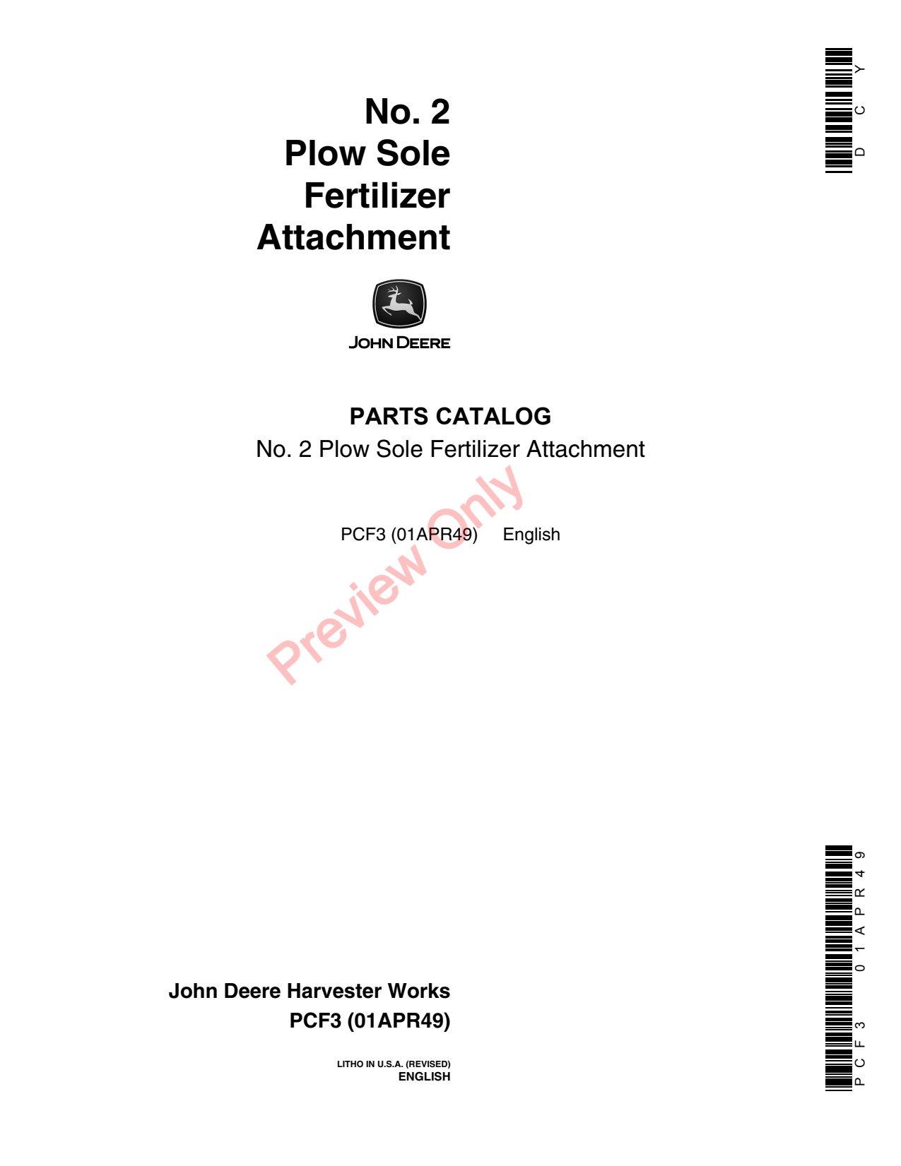 John Deere 2 Sole Fertilizer Attachment Parts Catalog PCF3 1 John Deere 2 Sole Fertilizer Attachment Parts Catalog PCF3