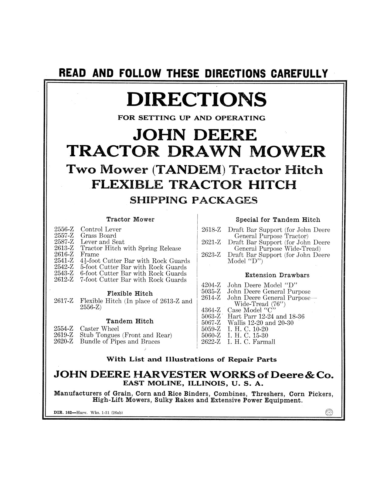 John Deere 2 Tractor Drawn Mower Operator Manual DIR162B 1 John Deere 2 Tractor Drawn Mower Operator Manual DIR162B