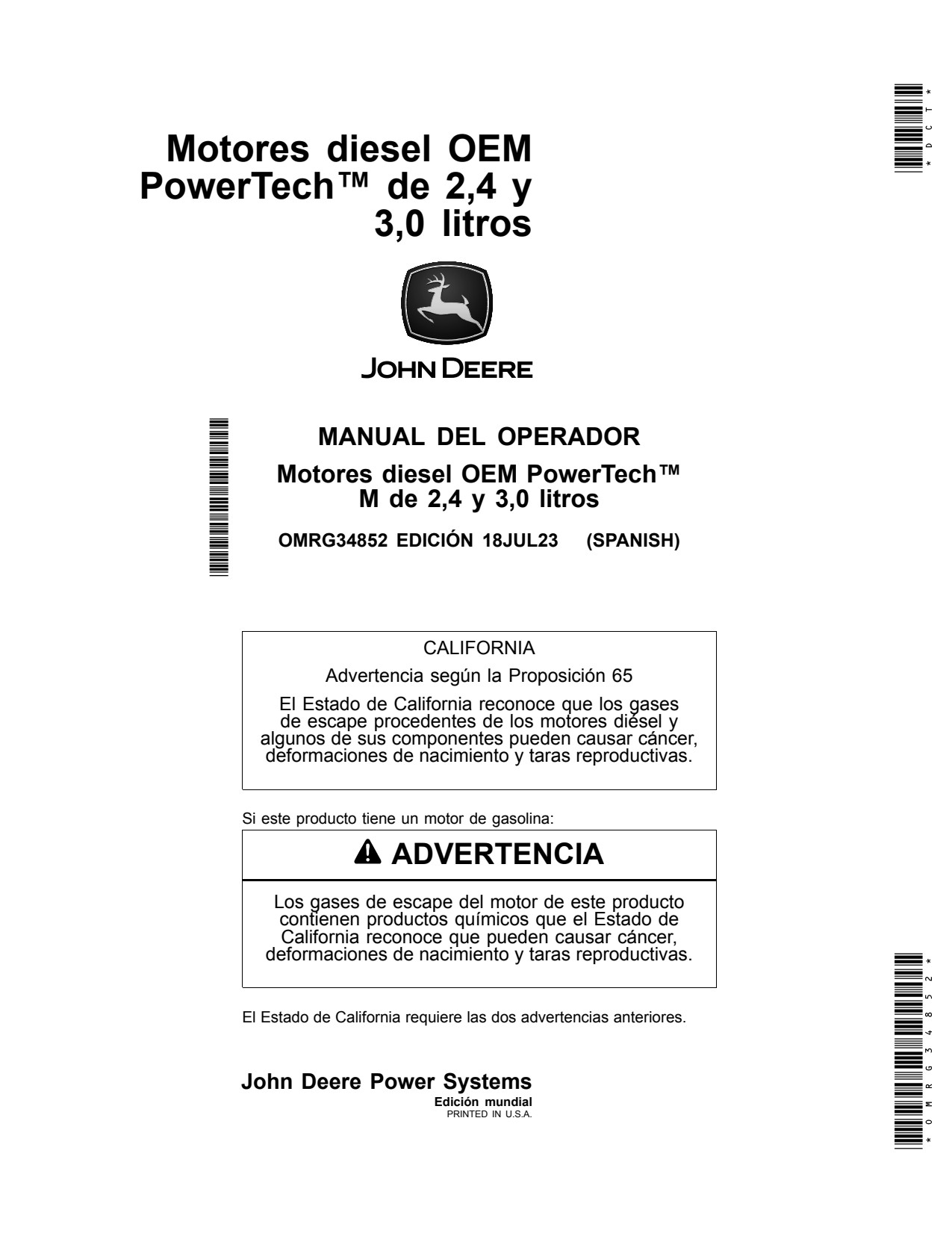 John Deere 2.4L 4024 3.0L 5030 OEM Diesel Engine Operator Manual OMRG34852 ES 1 John Deere 2.4L 4024 3.0L 5030 OEM Diesel Engine Operator Manual OMRG34852 ES