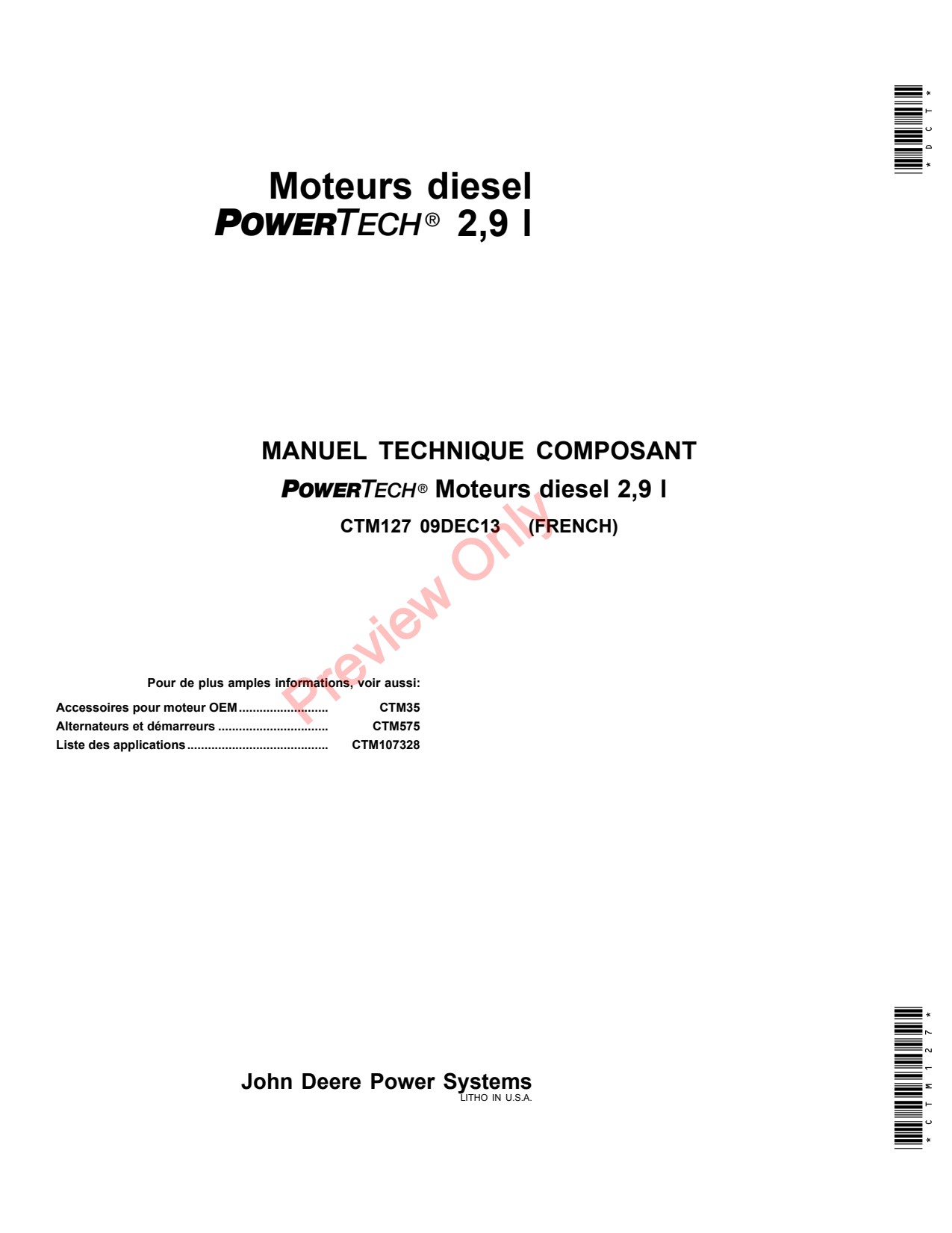 John Deere 2.9L 3029 Diesel Engine Component Technical Manual CTM127 FR 1 John Deere 2.9L 3029 Diesel Engine Component Technical Manual CTM127 FR