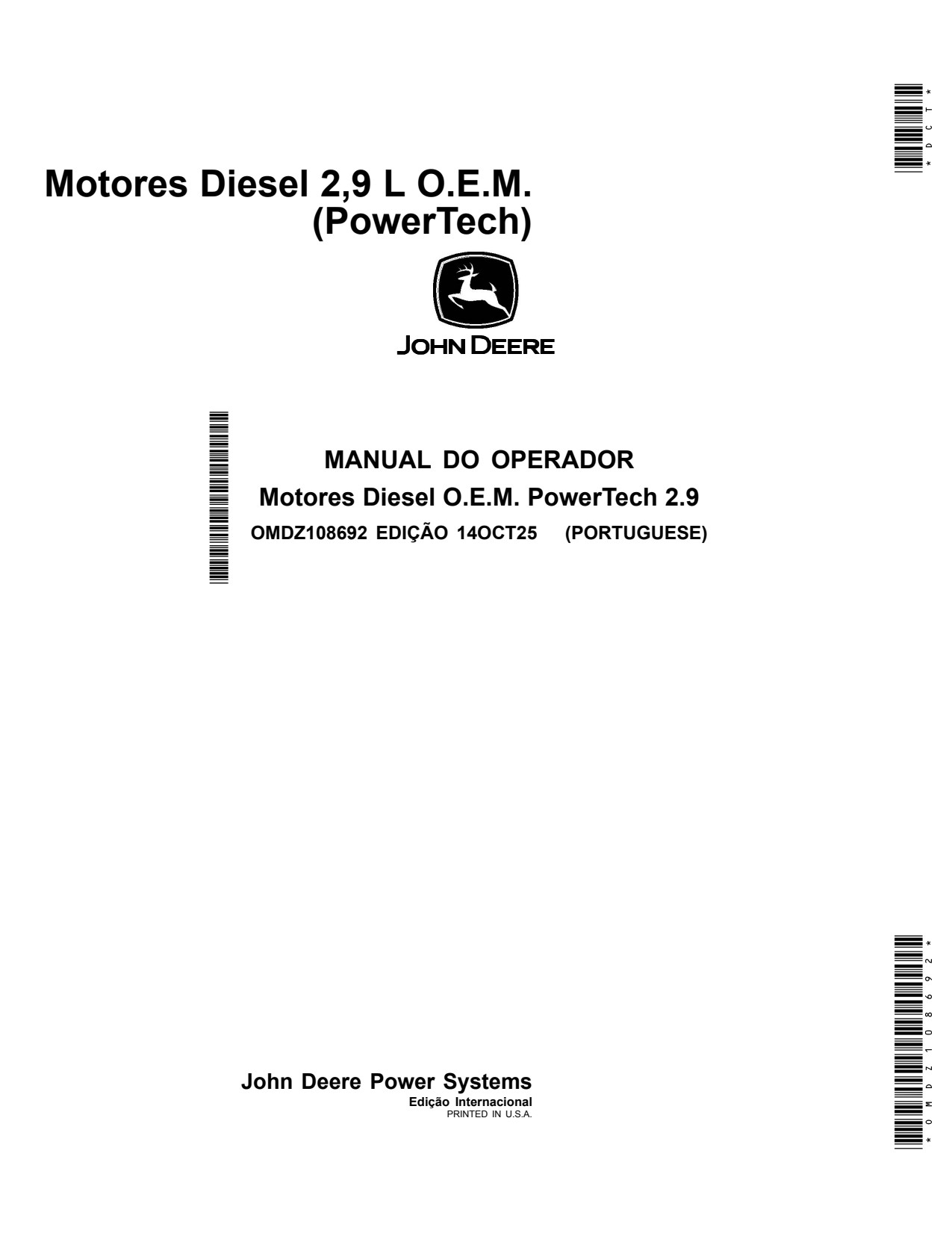 John Deere 2.9L 3029 OEM Diesel Engine Operator Manual OMDZ108692 PT 1 John Deere 2.9L 3029 OEM Diesel Engine Operator Manual OMDZ108692 PT