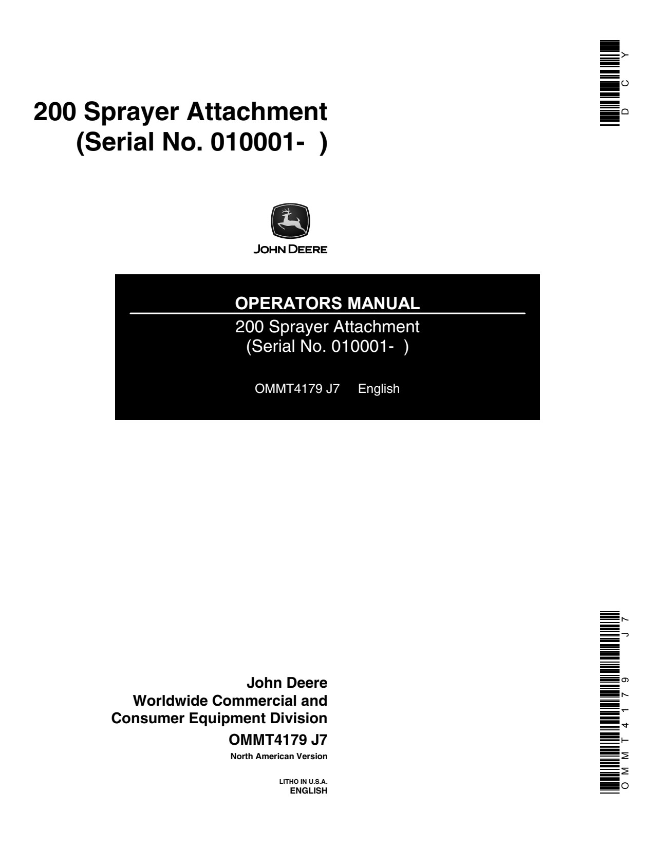 John Deere 200 1800 Sprayer Attachment Operator Manual OMMT4179 1 John Deere 200 1800 Sprayer Attachment Operator Manual OMMT4179
