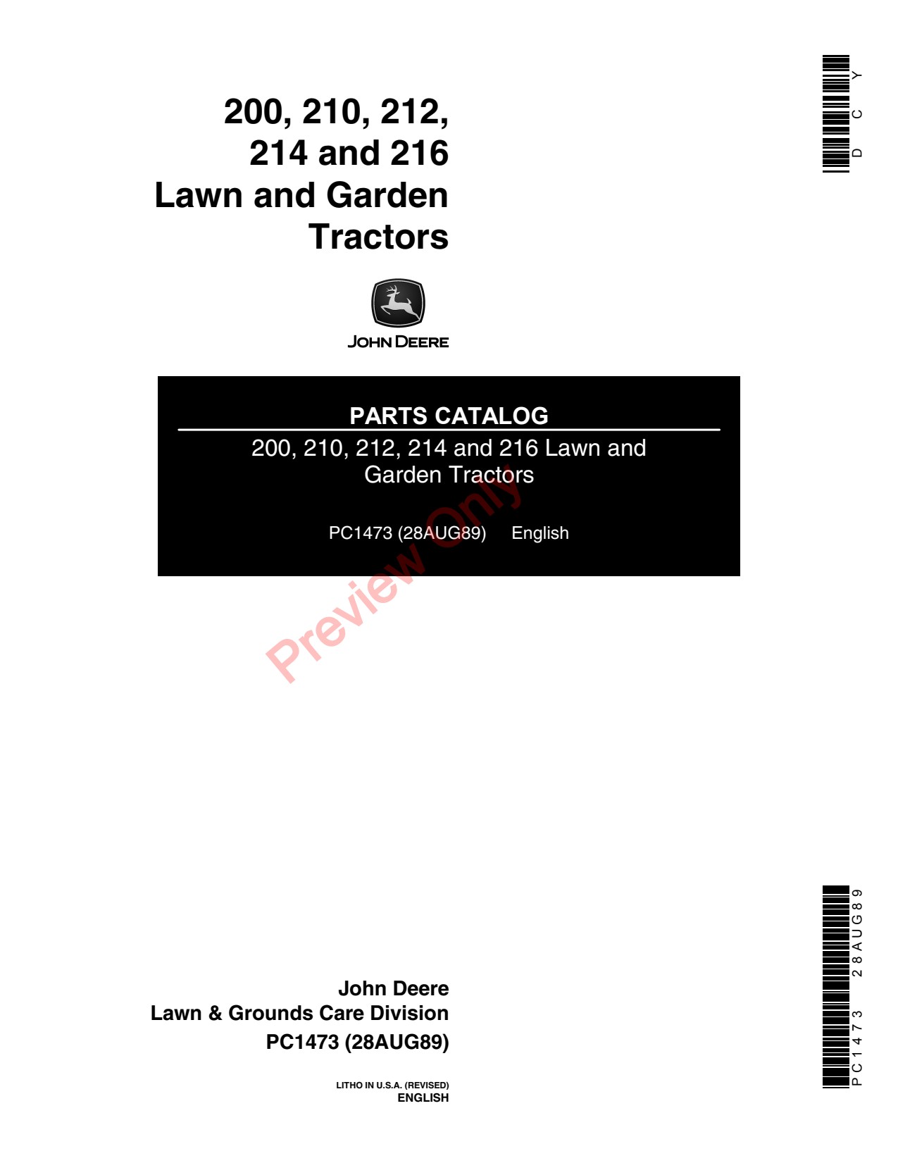 John Deere 200 210 to 216 Garden Tractor Parts Catalog PC1473 1 John Deere 200 210 to 216 Garden Tractor Parts Catalog PC1473