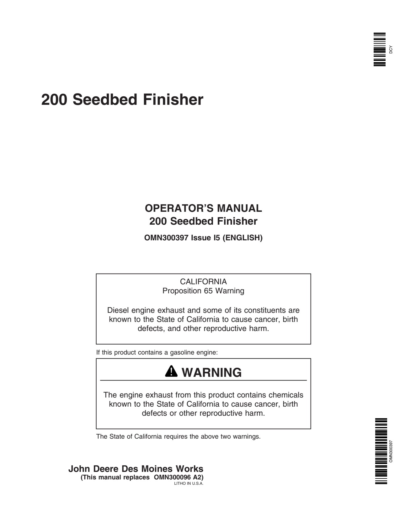 John Deere 200 980 Seedbed Finisher Operator Manual OMN300397 1 John Deere 200 980 Seedbed Finisher Operator Manual OMN300397