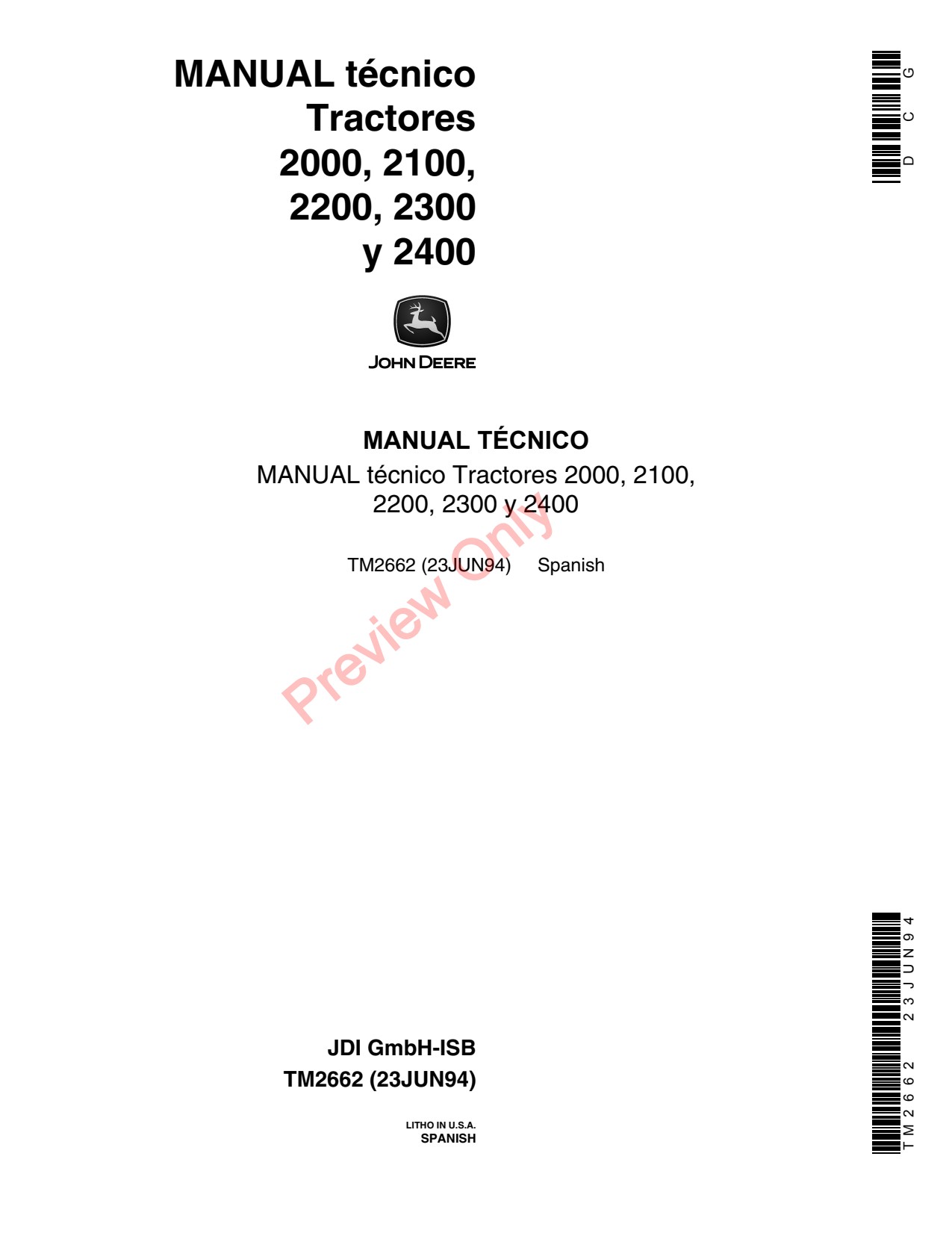 John Deere 2000 to 2400 Tractor Technical Manual TM2662 ES 1 John Deere 2000 to 2400 Tractor Technical Manual TM2662 ES