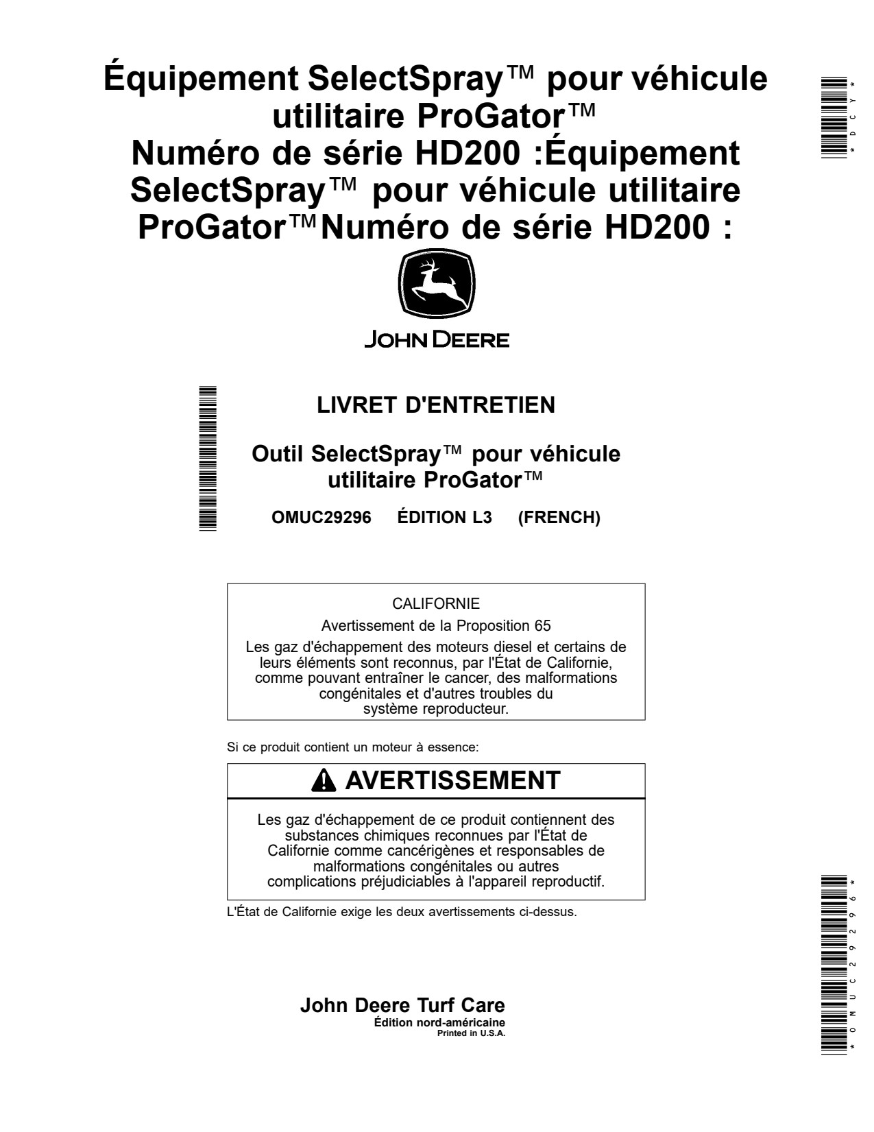 John Deere 2020A 2030A HD200 HD300 Selectspray Attachment Operator Manual OMUC29296 FR 1 John Deere 2020A 2030A HD200 HD300 Selectspray Attachment Operator Manual OMUC29296 FR