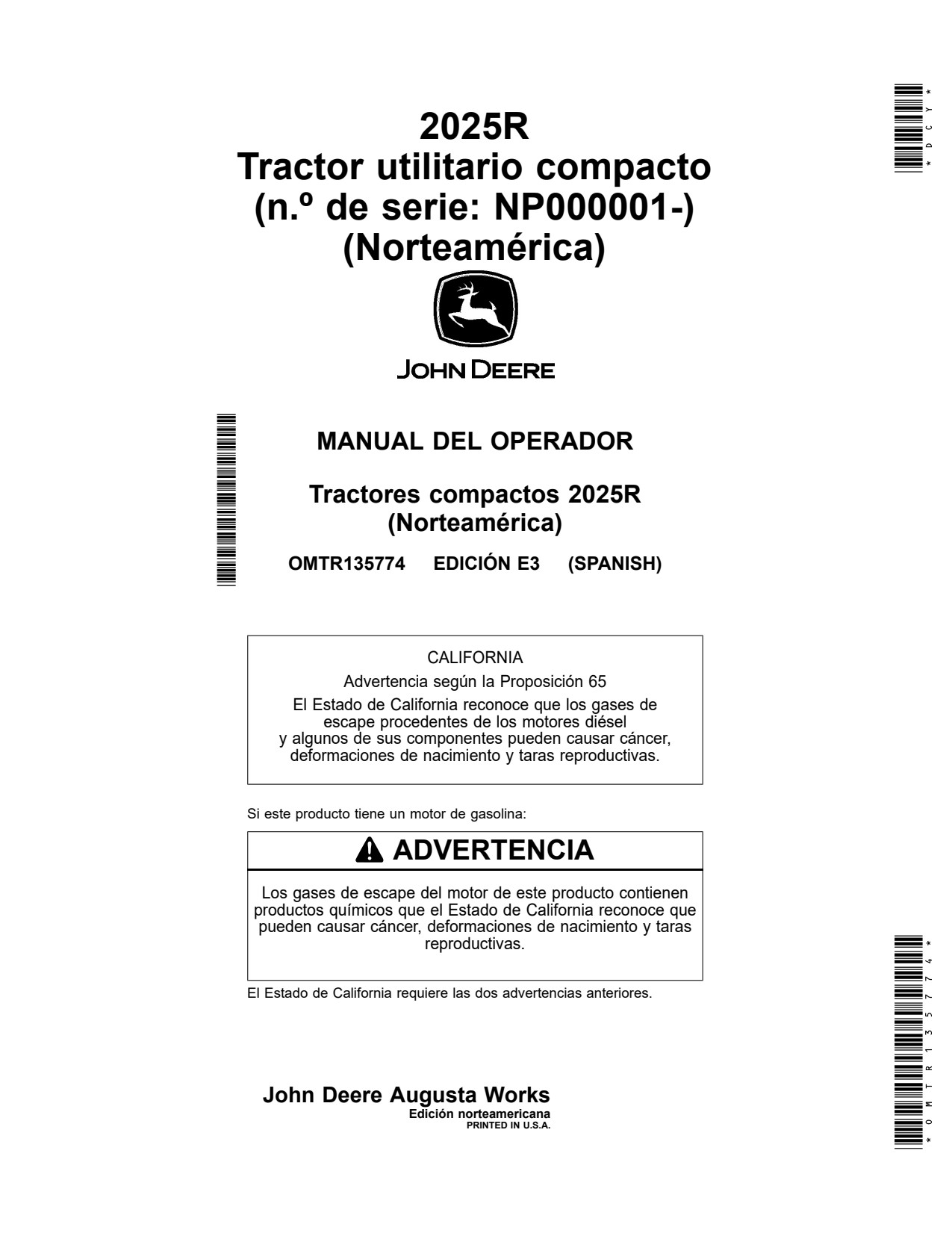John Deere 2025R Compact Utility Tractor Operator Manual OMTR135774 ES 1 John Deere 2025R Compact Utility Tractor Operator Manual OMTR135774 ES