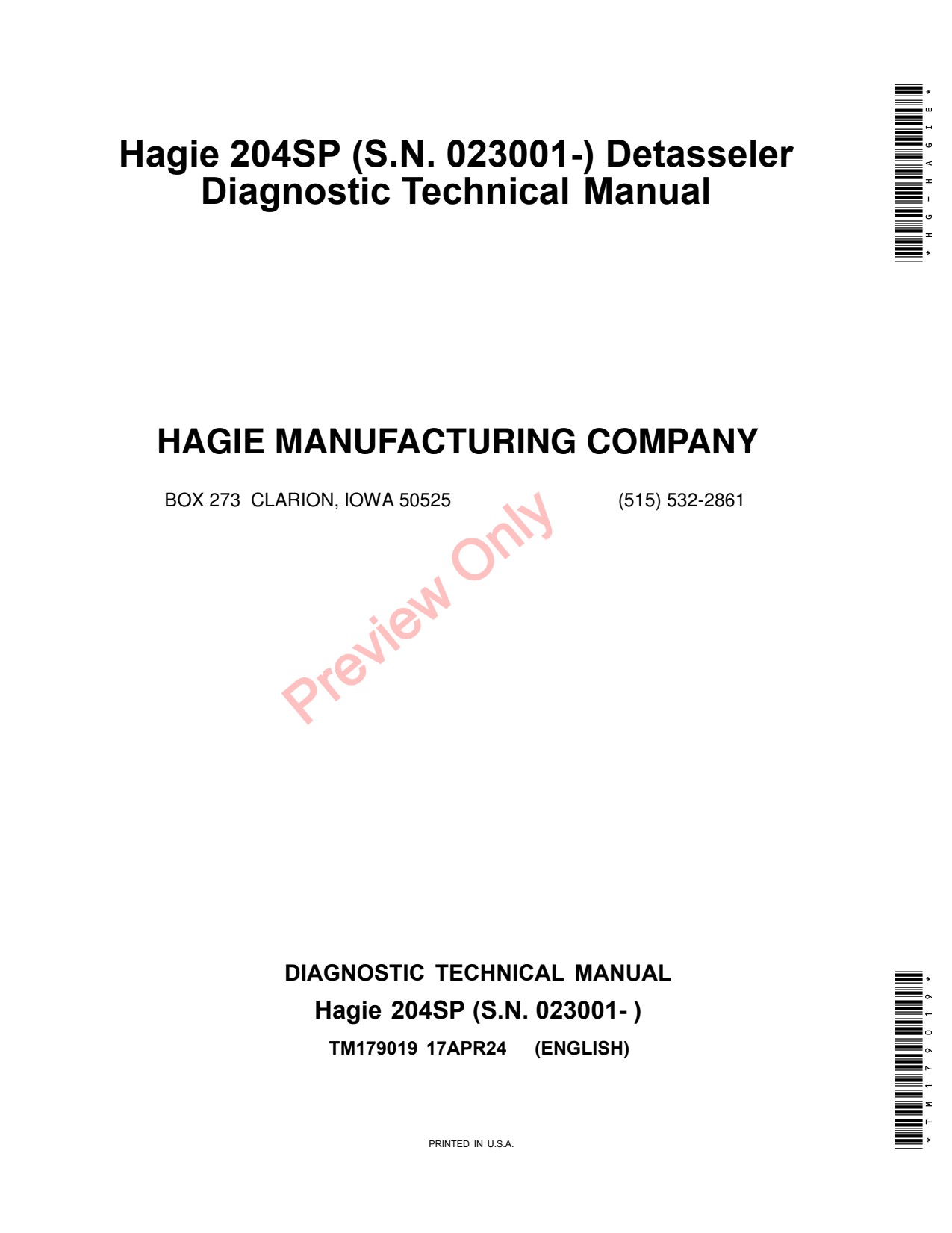 John Deere 204SP Hg-hagie Self-Propelled Sprayer Diagnostic Technical Manual TM179019 1 John Deere 204SP Hg-hagie Self-Propelled Sprayer Diagnostic Technical Manual TM179019