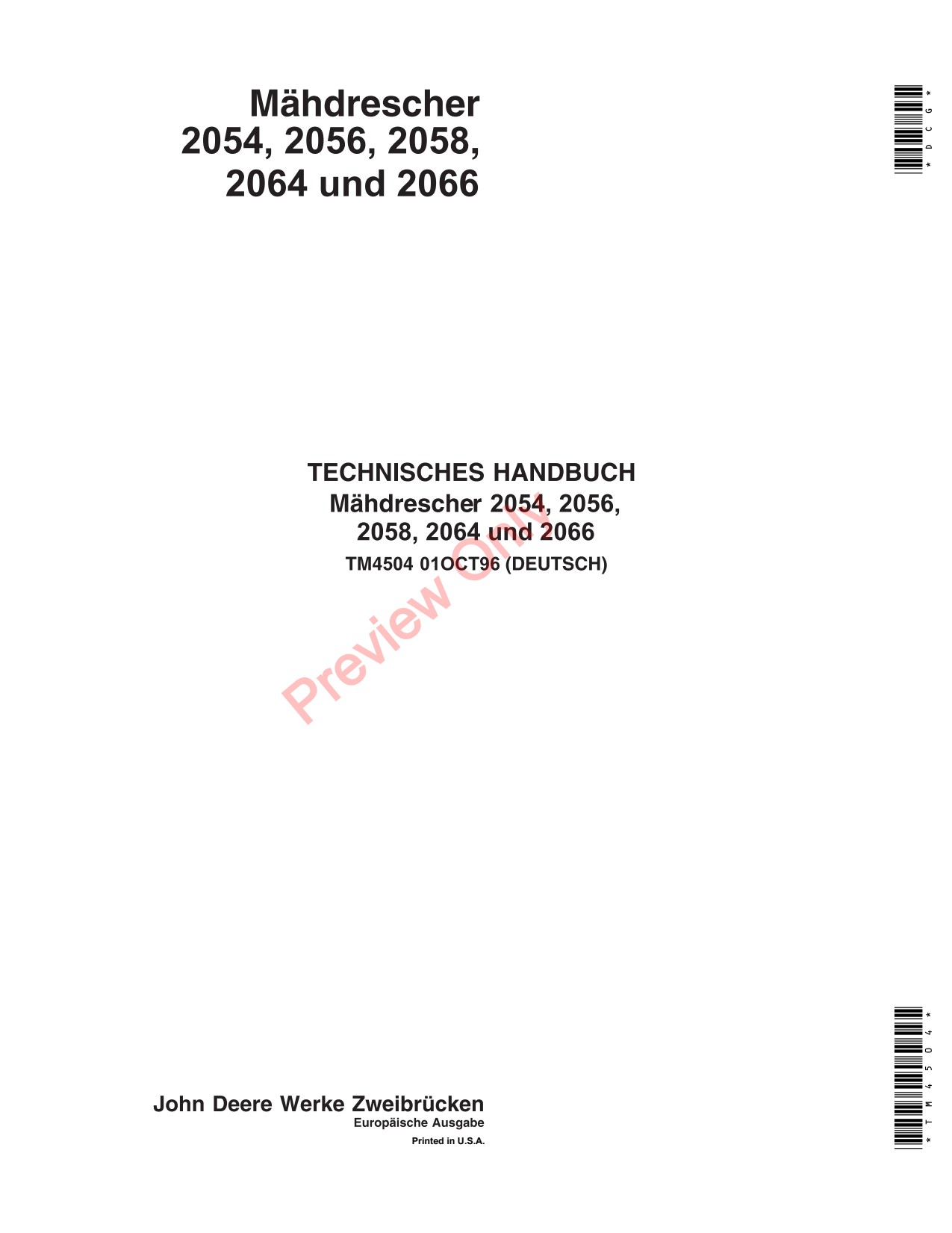 John Deere 2054 to 2058 2064 2066 Combine Technical Manual TM4504 DE 1 John Deere 2054 to 2058 2064 2066 Combine Technical Manual TM4504 DE