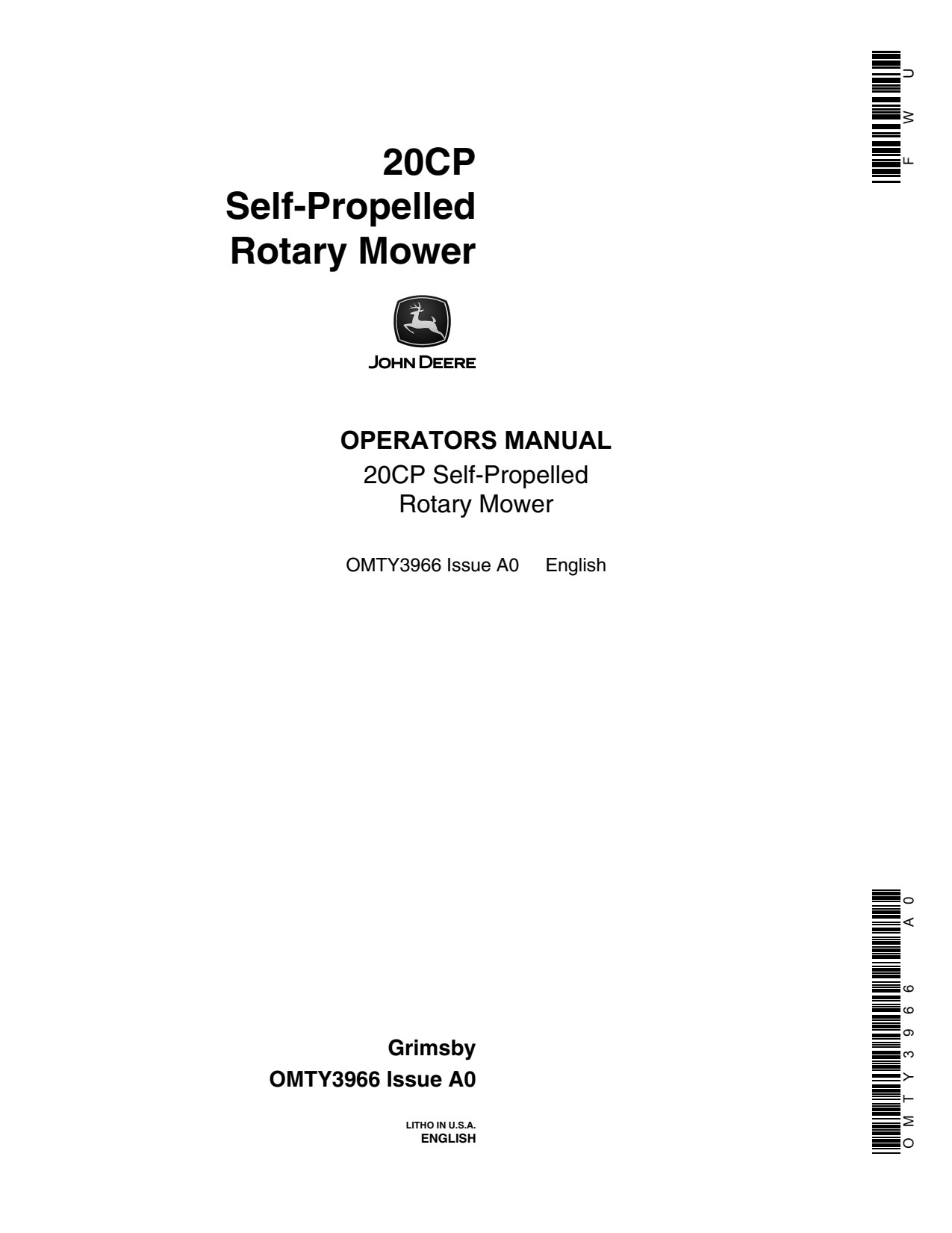 John Deere 20CP Self-propelled Rotary Mower Operator Manual OMTY3966 1 John Deere 20CP Self-propelled Rotary Mower Operator Manual OMTY3966