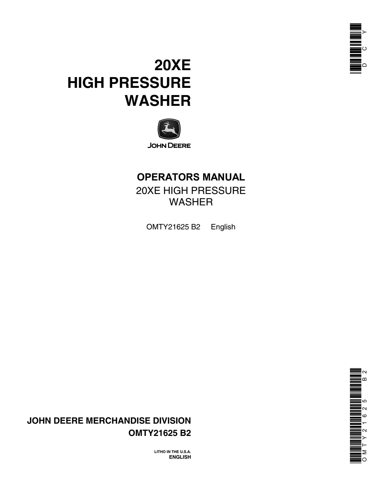 John Deere 20XE High Pressure Washer Operator Manual OMTY21625 1 John Deere 20XE High Pressure Washer Operator Manual OMTY21625