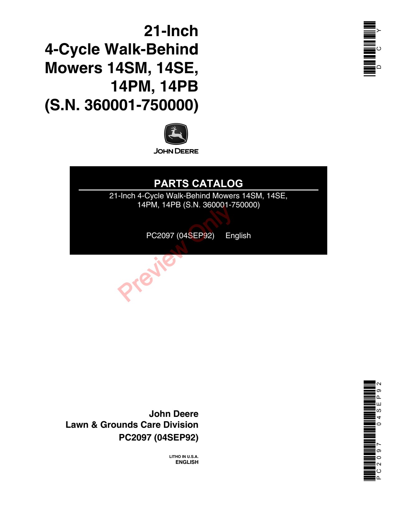 John Deere 21 Inch 14PM 14PB 14SM 14SB 14SE 12SE Walk-behind Rotary Mower Parts Catalog PC2097 1 John Deere 21 Inch 14PM 14PB 14SM 14SB 14SE 12SE Walk-behind Rotary Mower Parts Catalog PC2097