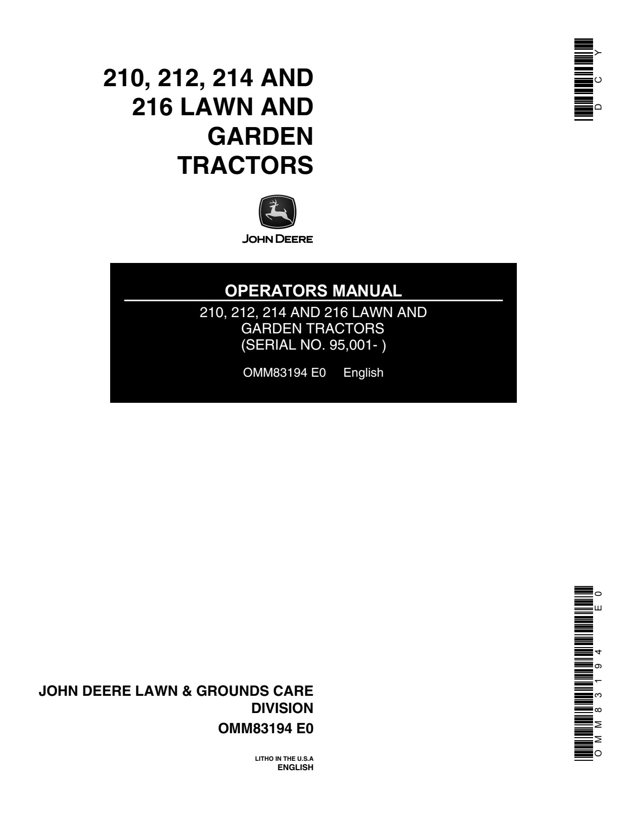 John Deere 210 to 216 Garden Tractor Operator Manual OMM83194 1 John Deere 210 to 216 Garden Tractor Operator Manual OMM83194