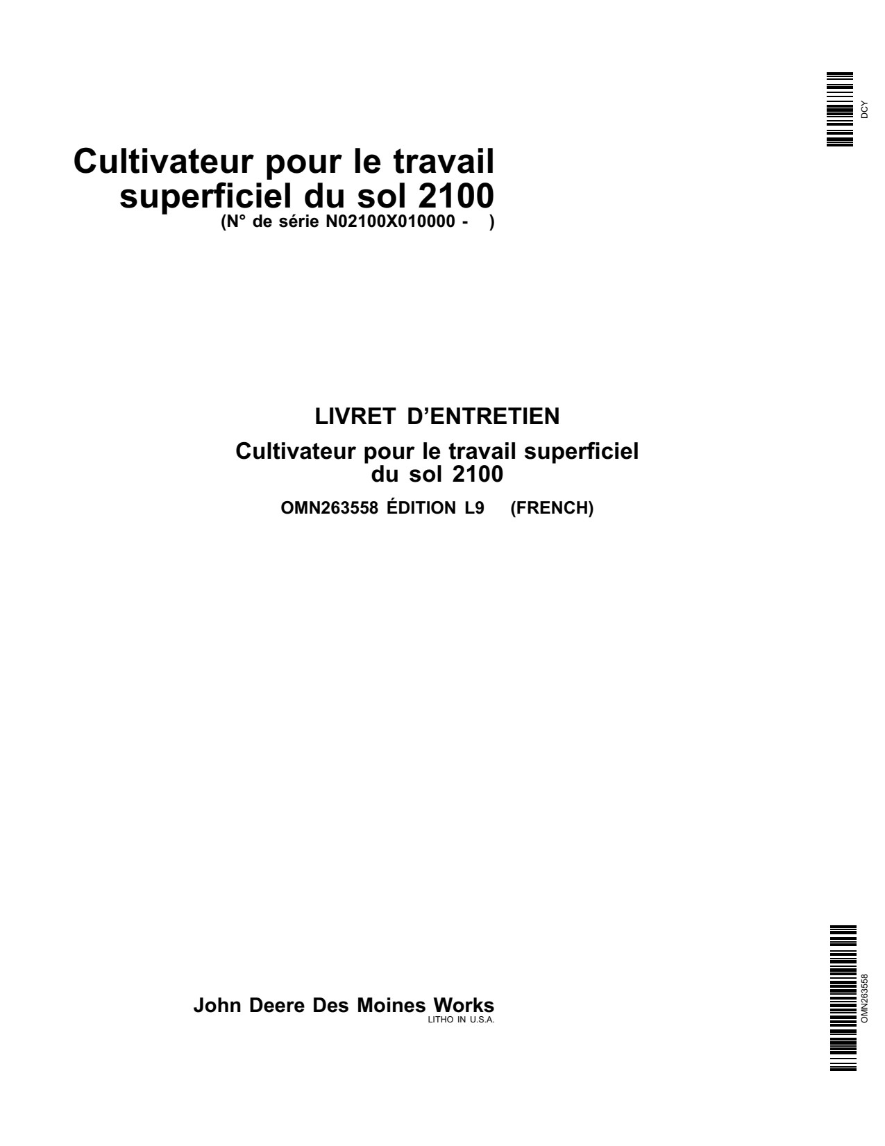 John Deere 2100 Minimum Till Ripper Operator Manual OMN263558 FR 1 John Deere 2100 Minimum Till Ripper Operator Manual OMN263558 FR