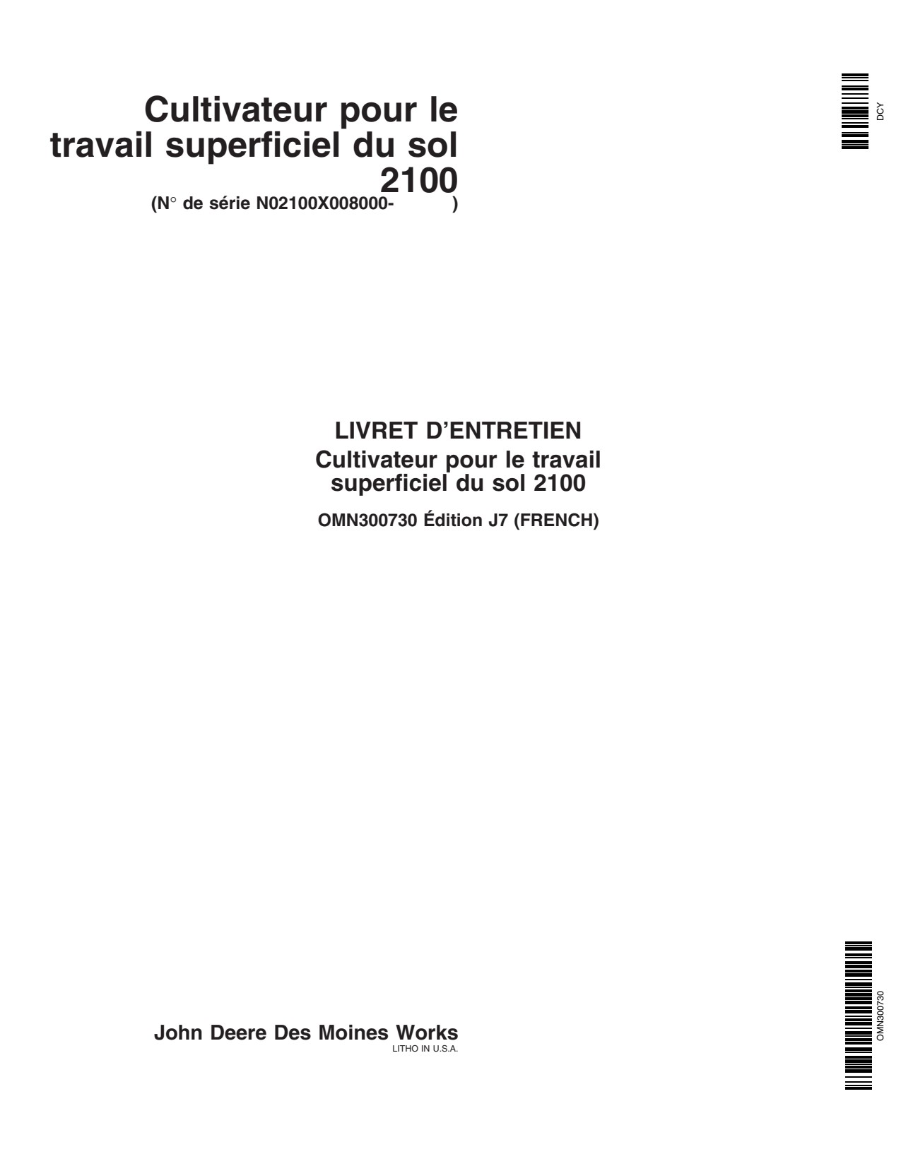John Deere 2100 Minimum Till Ripper Operator Manual OMN300730 FR 1 John Deere 2100 Minimum Till Ripper Operator Manual OMN300730 FR