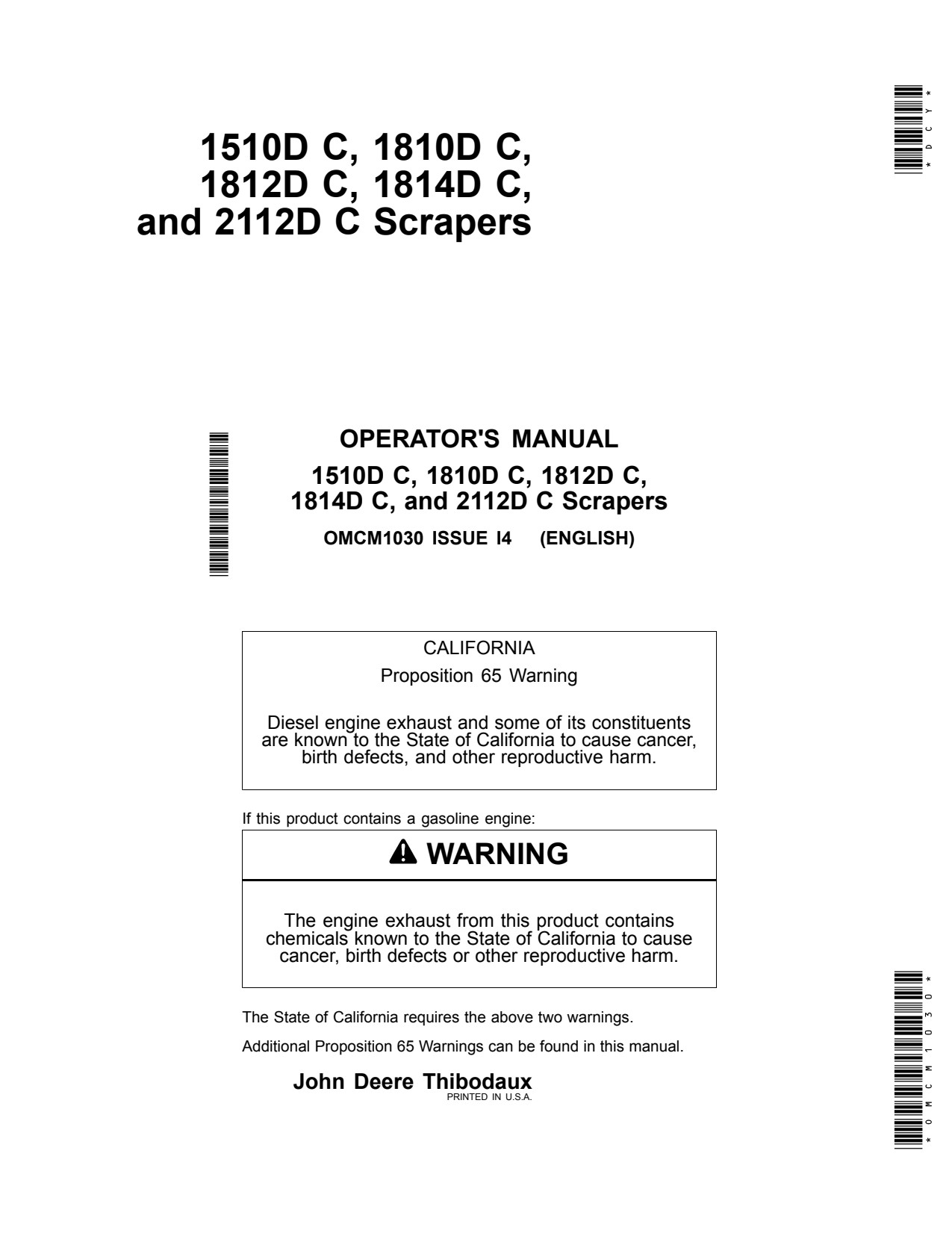 John Deere 2112D C 1510D 1812D 1814D 1810D C1812D 00000 -15999 Scraper Operator Manual OMCM1030 1 John Deere 2112D C 1510D 1812D 1814D 1810D C1812D 00000 -15999 Scraper Operator Manual OMCM1030