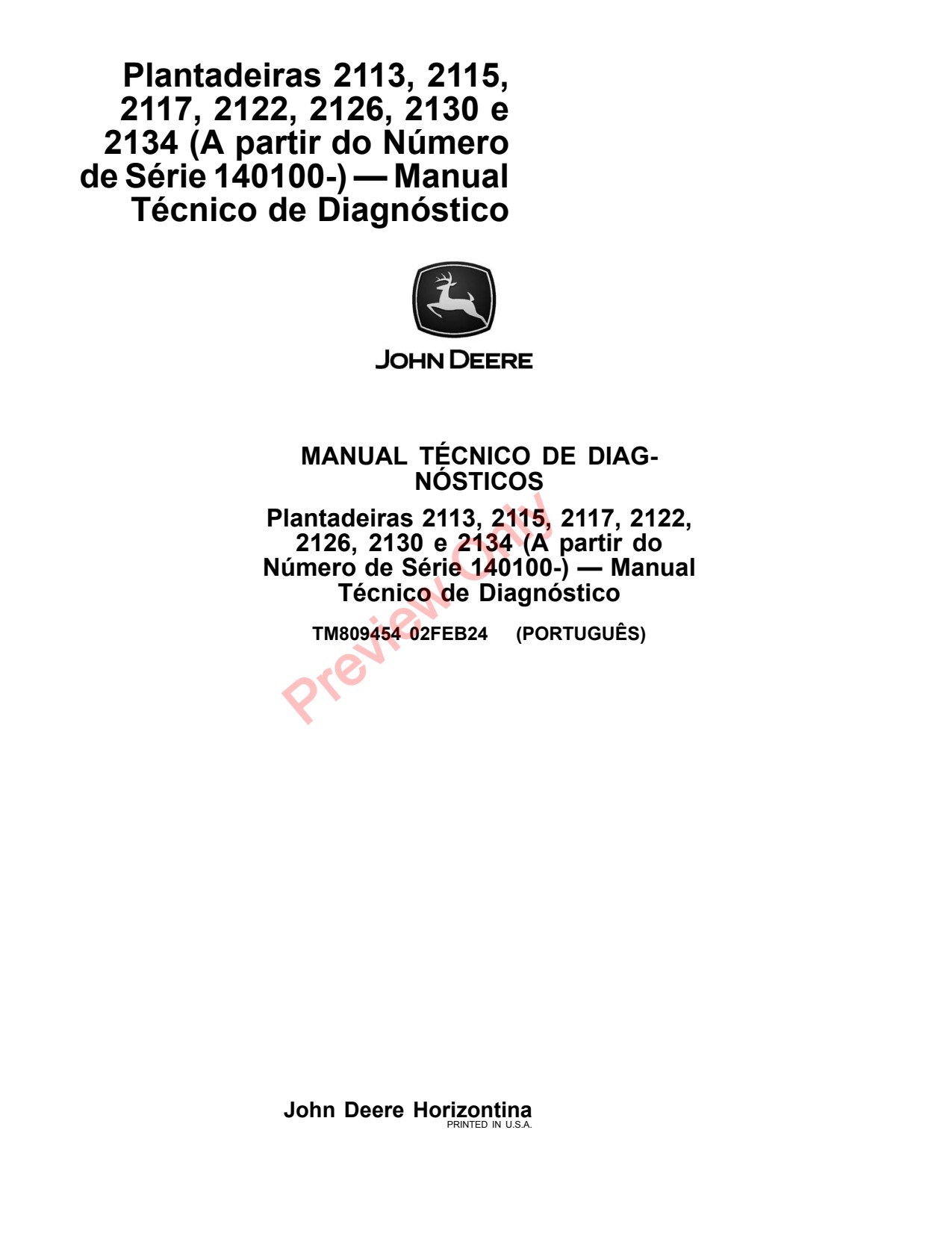 John Deere 2113 to 2117 2122 2134 Planter Diagnostic Technical Manual TM809454 PT 1 John Deere 2113 to 2117 2122 2134 Planter Diagnostic Technical Manual TM809454 PT
