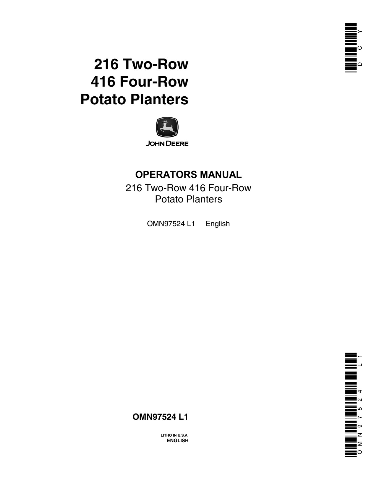 John Deere 216 416 Four-row Potato Planter Operator Manual OMN97524 1 John Deere 216 416 Four-row Potato Planter Operator Manual OMN97524