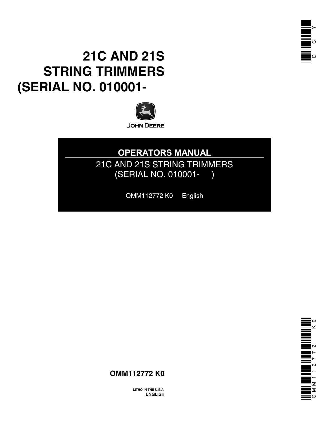 John Deere 21C 21S Cutter Trimmer Operator Manual OMM112772 1 John Deere 21C 21S Cutter Trimmer Operator Manual OMM112772