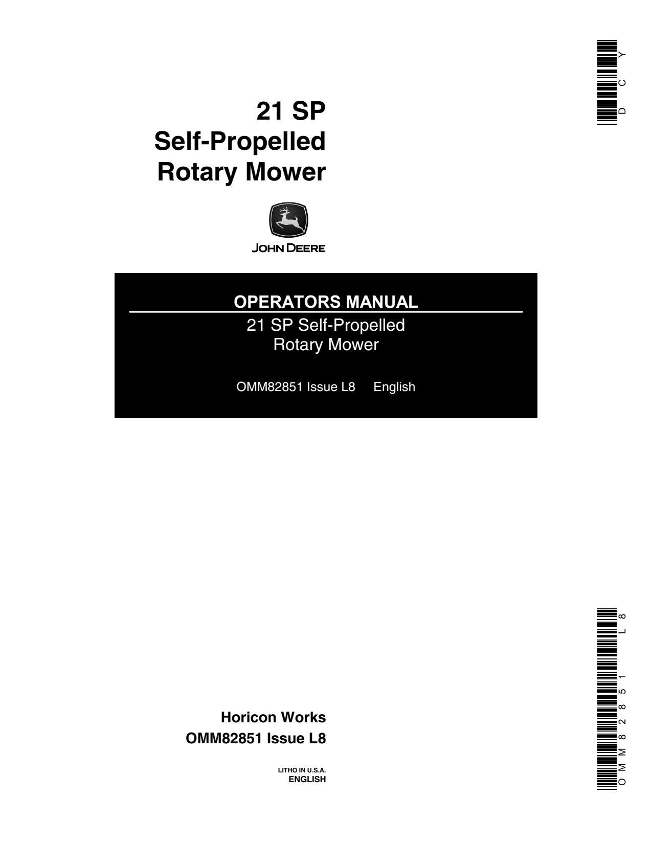 John Deere 21SP Self-propelled Rotary Mower Operator Manual OMM82851 1 John Deere 21SP Self-propelled Rotary Mower Operator Manual OMM82851