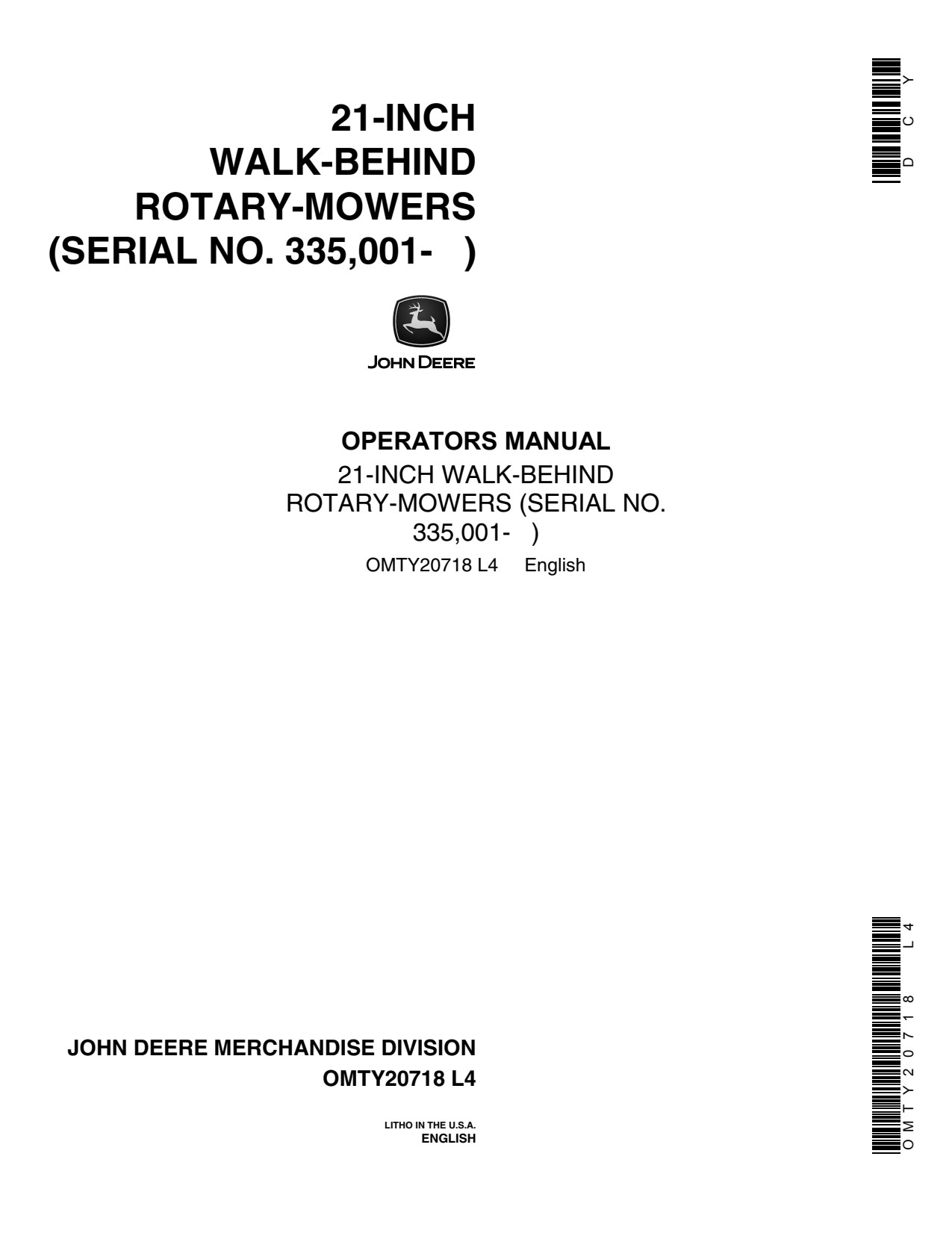 John Deere 21SP Walk-behind Rotary Mower Operator Manual OMTY20718 1 John Deere 21SP Walk-behind Rotary Mower Operator Manual OMTY20718