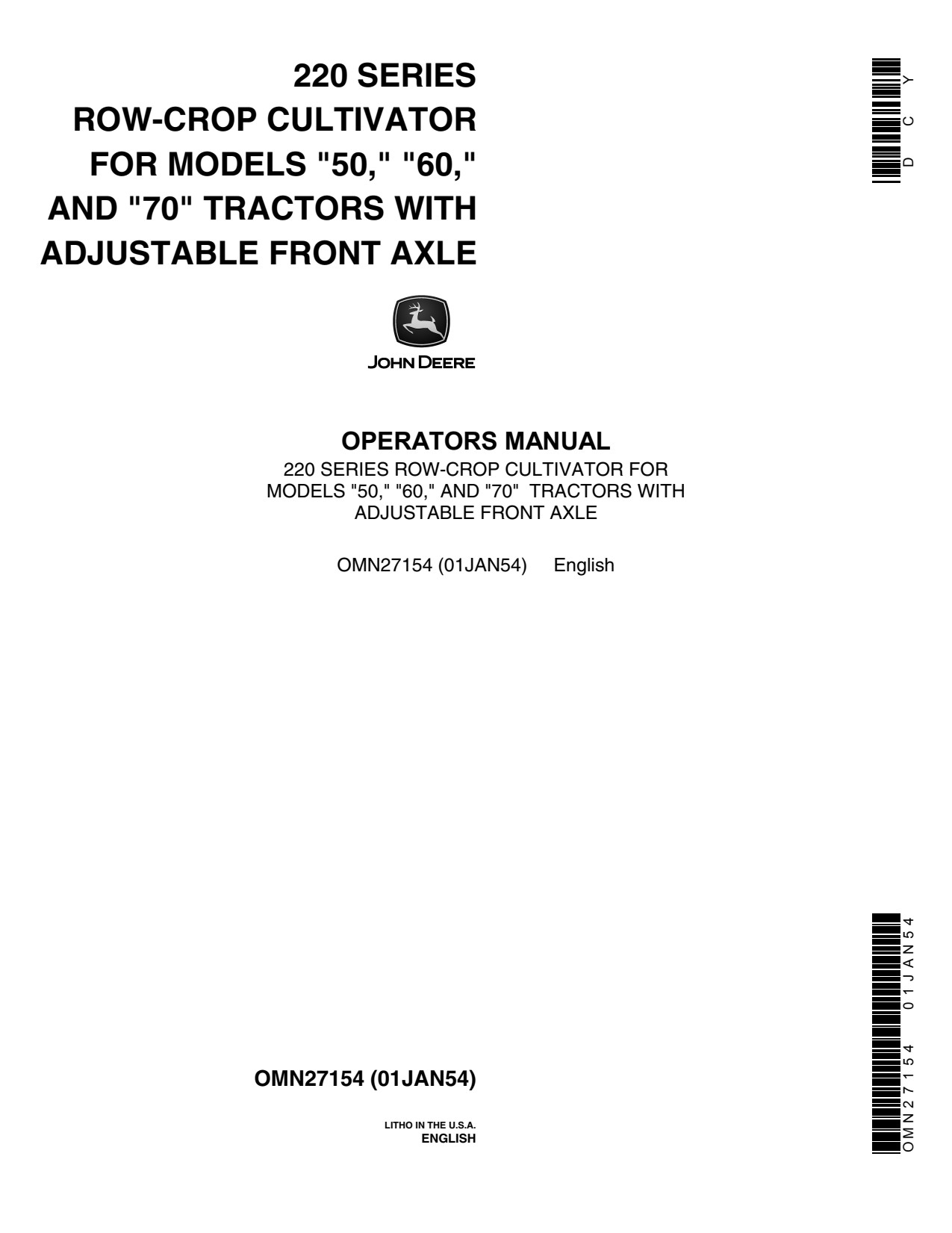 John Deere 220 Row-crop Cultivator Operator Manual OMN27154 1 John Deere 220 Row-crop Cultivator Operator Manual OMN27154