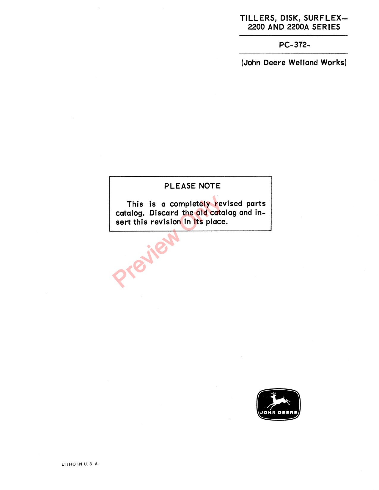 John Deere 2200 2200A Surflex Disk Tiller Parts Catalog PC372 1 John Deere 2200 2200A Surflex Disk Tiller Parts Catalog PC372