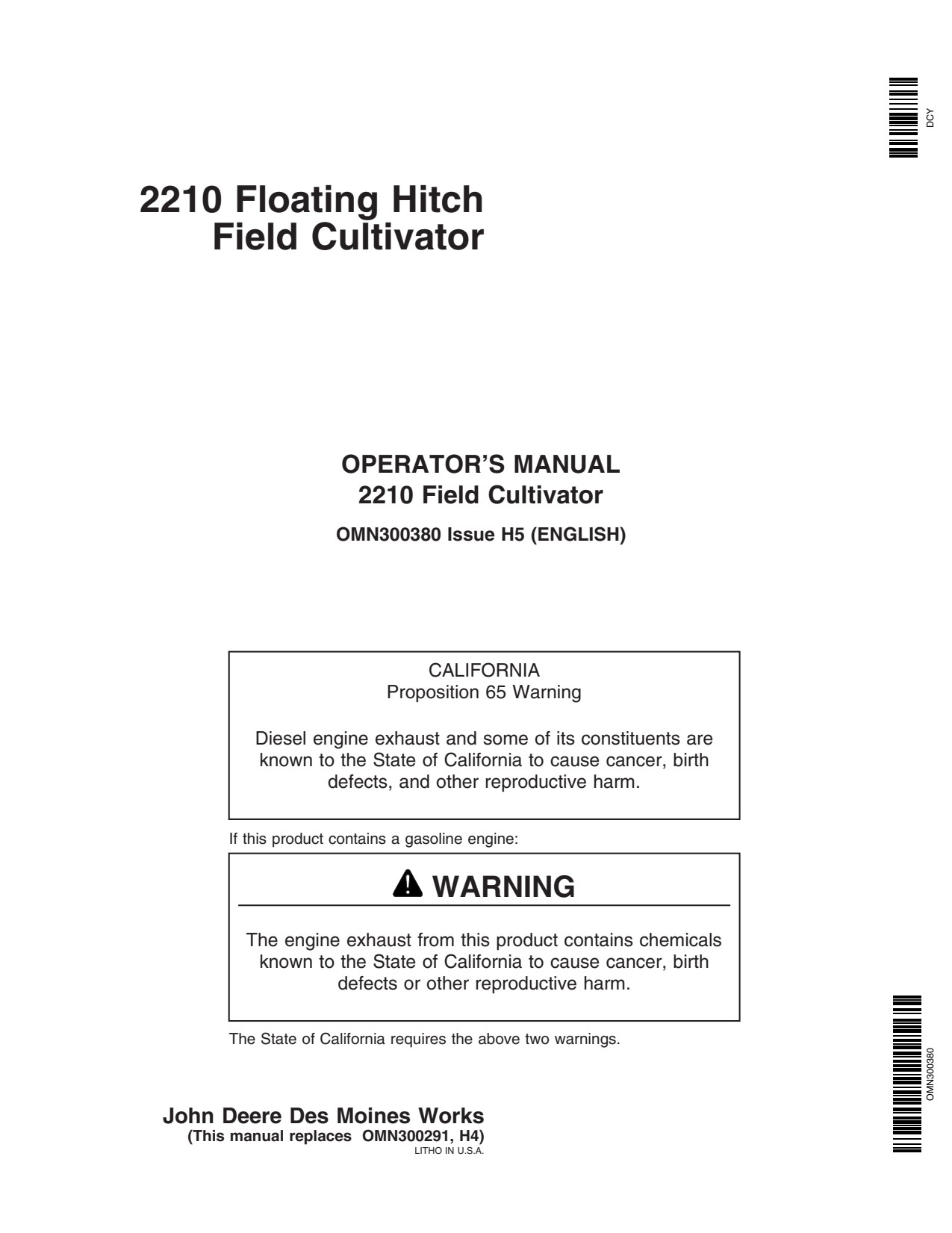 John Deere 2210 Hitch Field Cultivator Operator Manual OMN300380 1 John Deere 2210 Hitch Field Cultivator Operator Manual OMN300380