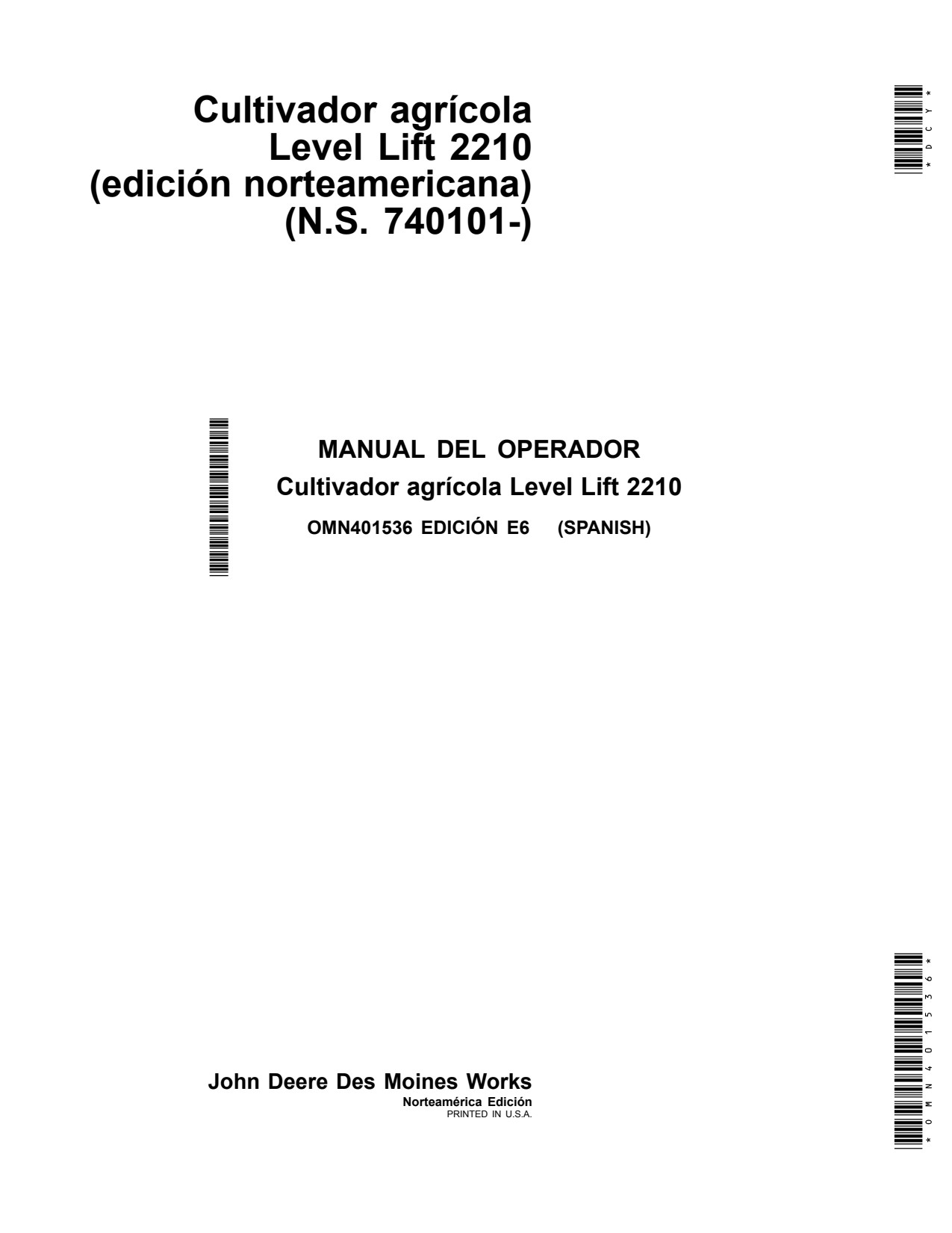 John Deere 2210 Hitch Field Cultivator Operator Manual OMN401536 ES 1 John Deere 2210 Hitch Field Cultivator Operator Manual OMN401536 ES