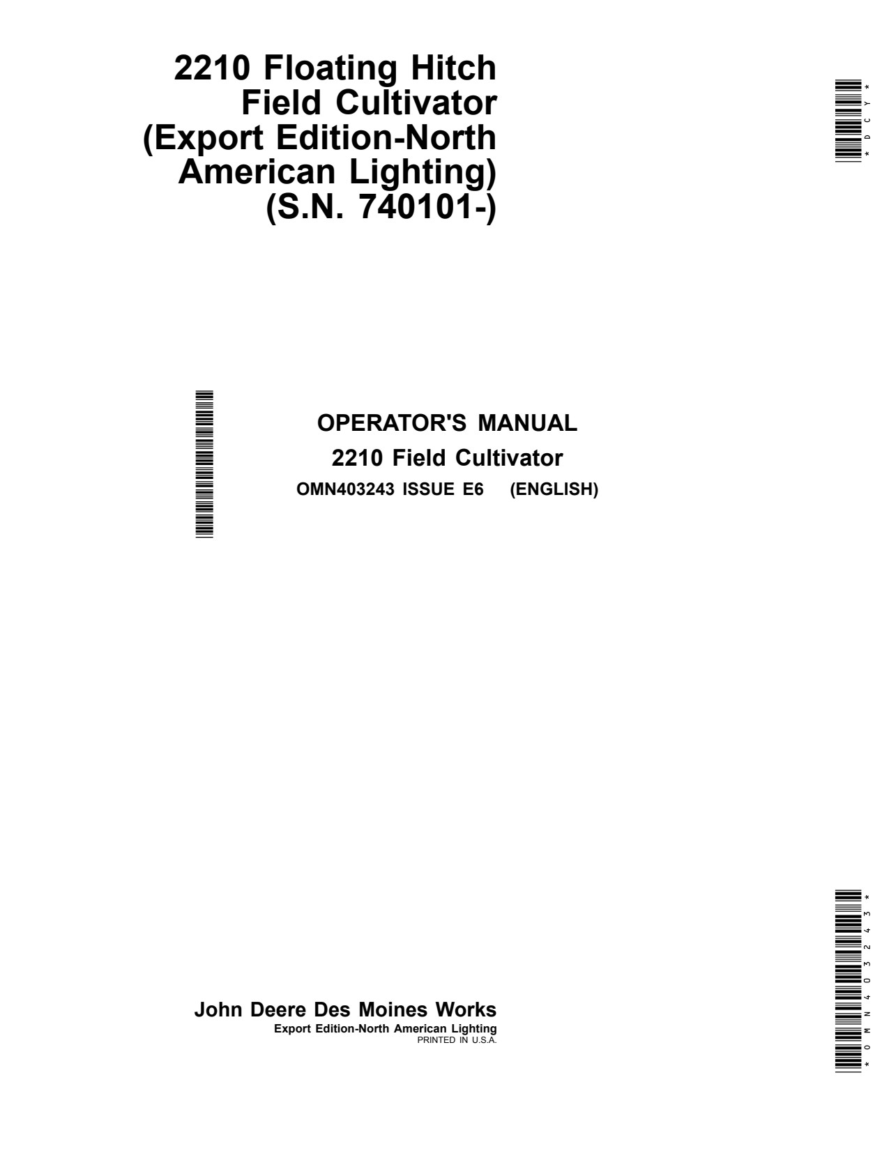 John Deere 2210 Hitch Field Cultivator Operator Manual OMN403243 1 John Deere 2210 Hitch Field Cultivator Operator Manual OMN403243