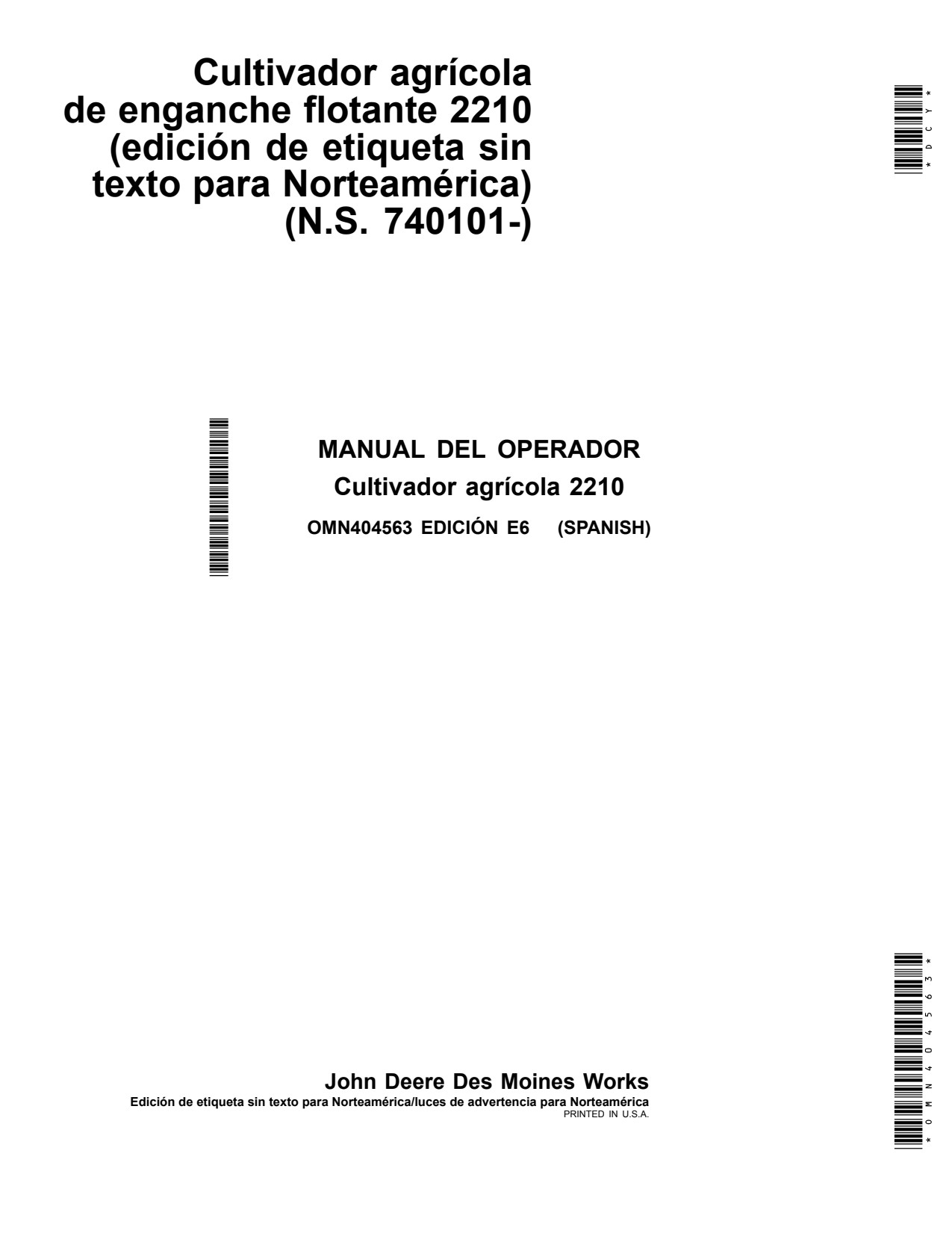 John Deere 2210 Hitch Field Cultivator Operator Manual OMN404563 ES 1 John Deere 2210 Hitch Field Cultivator Operator Manual OMN404563 ES