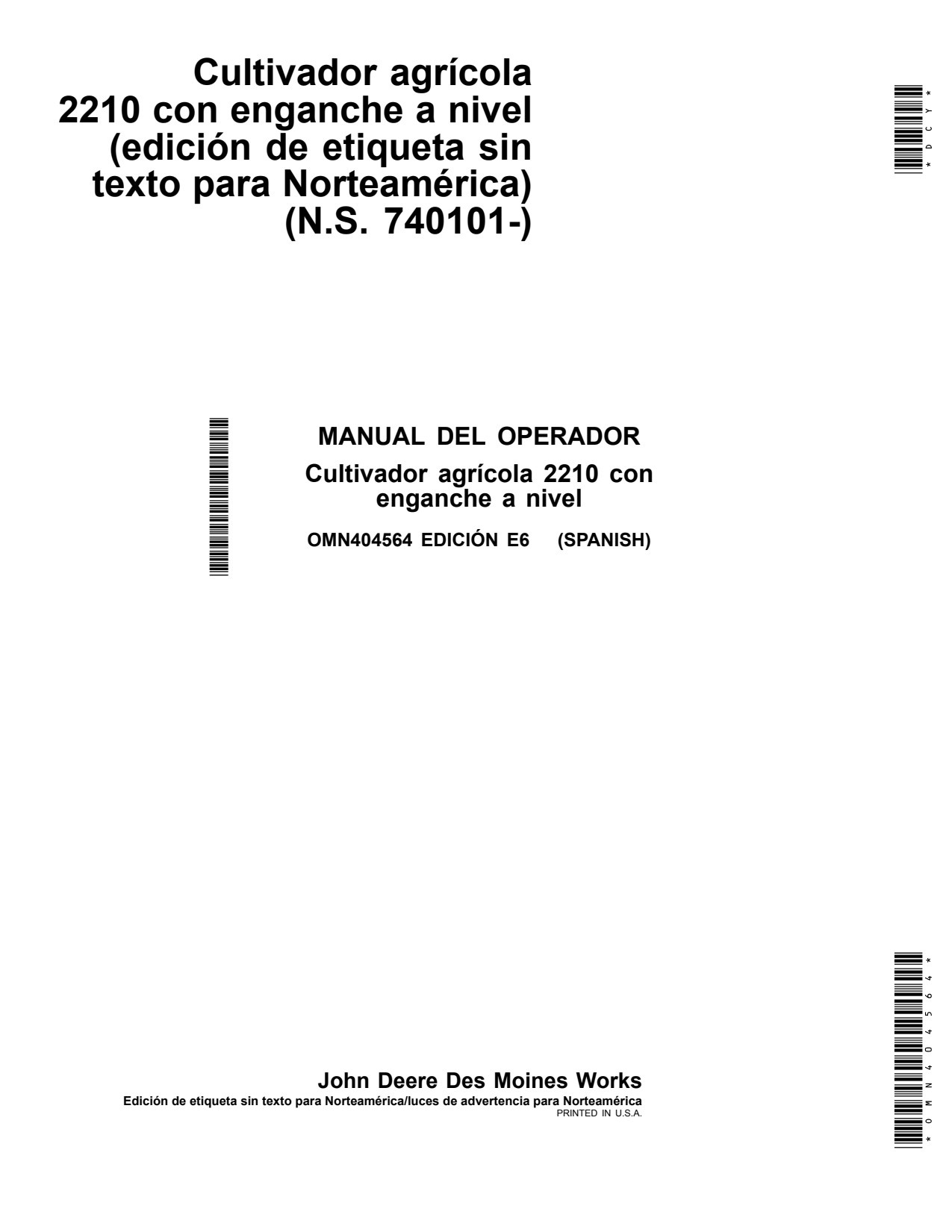 John Deere 2210 Hitch Field Cultivator Operator Manual OMN404564 ES 1 John Deere 2210 Hitch Field Cultivator Operator Manual OMN404564 ES